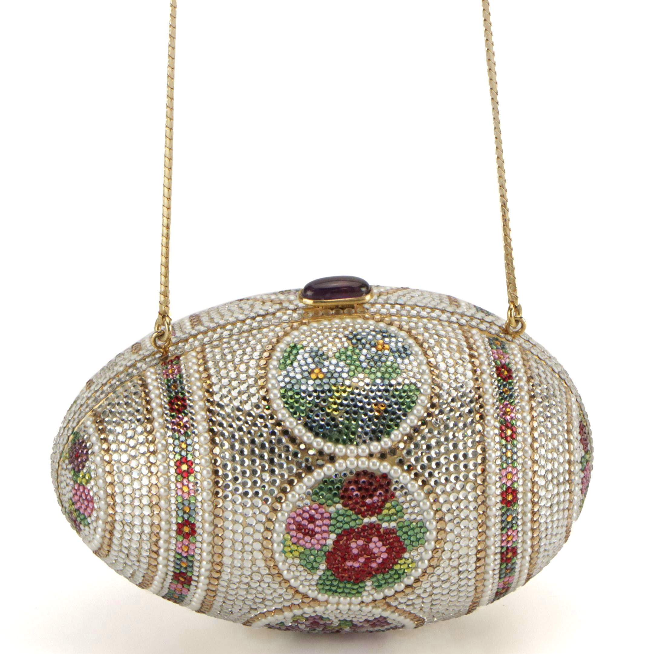 Judith Leiber Crystal Embellished Egg Minaudière with Mini Metal Hair Comb
