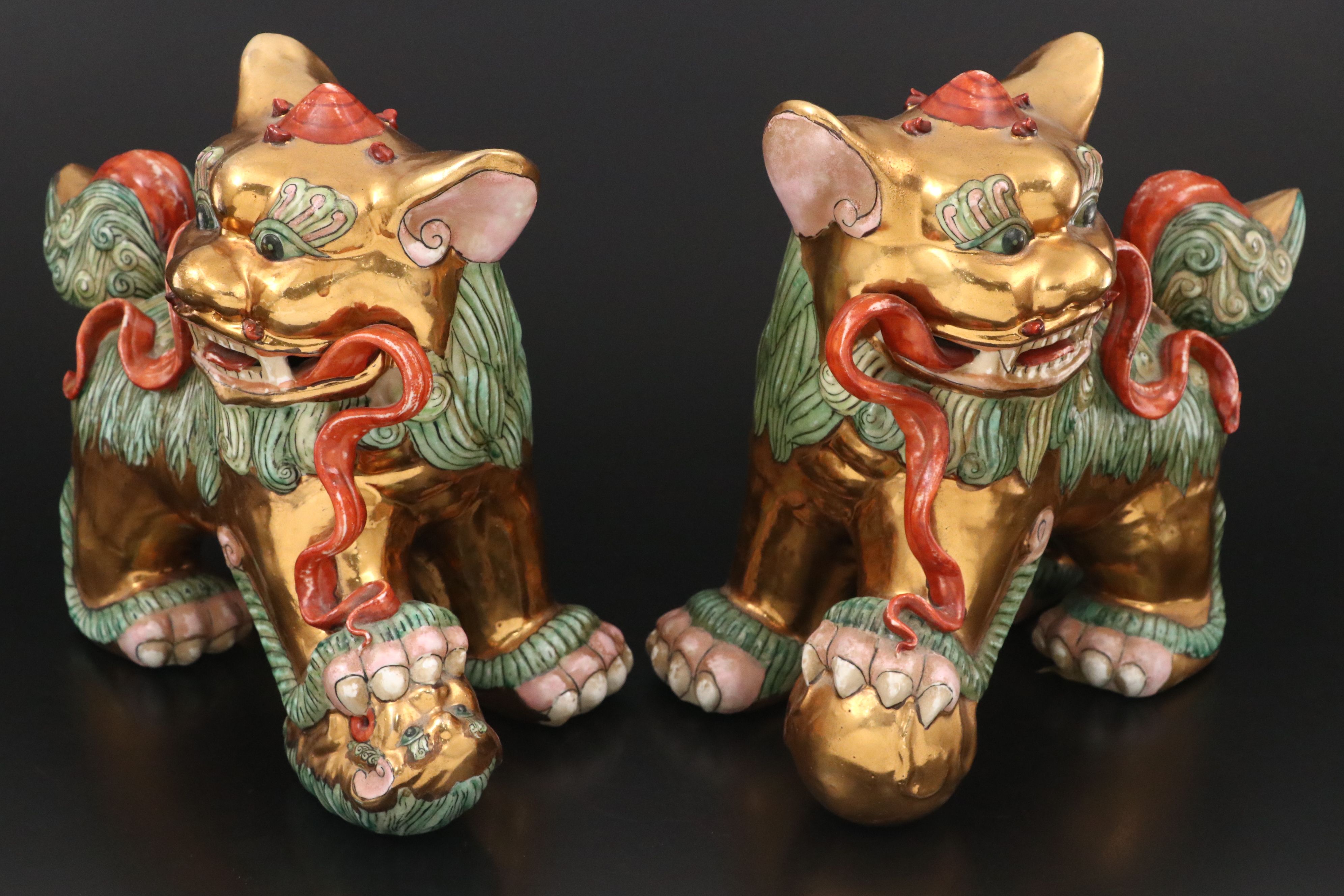Pair of Japanese Ceramic Guardian Lions, 20th Century