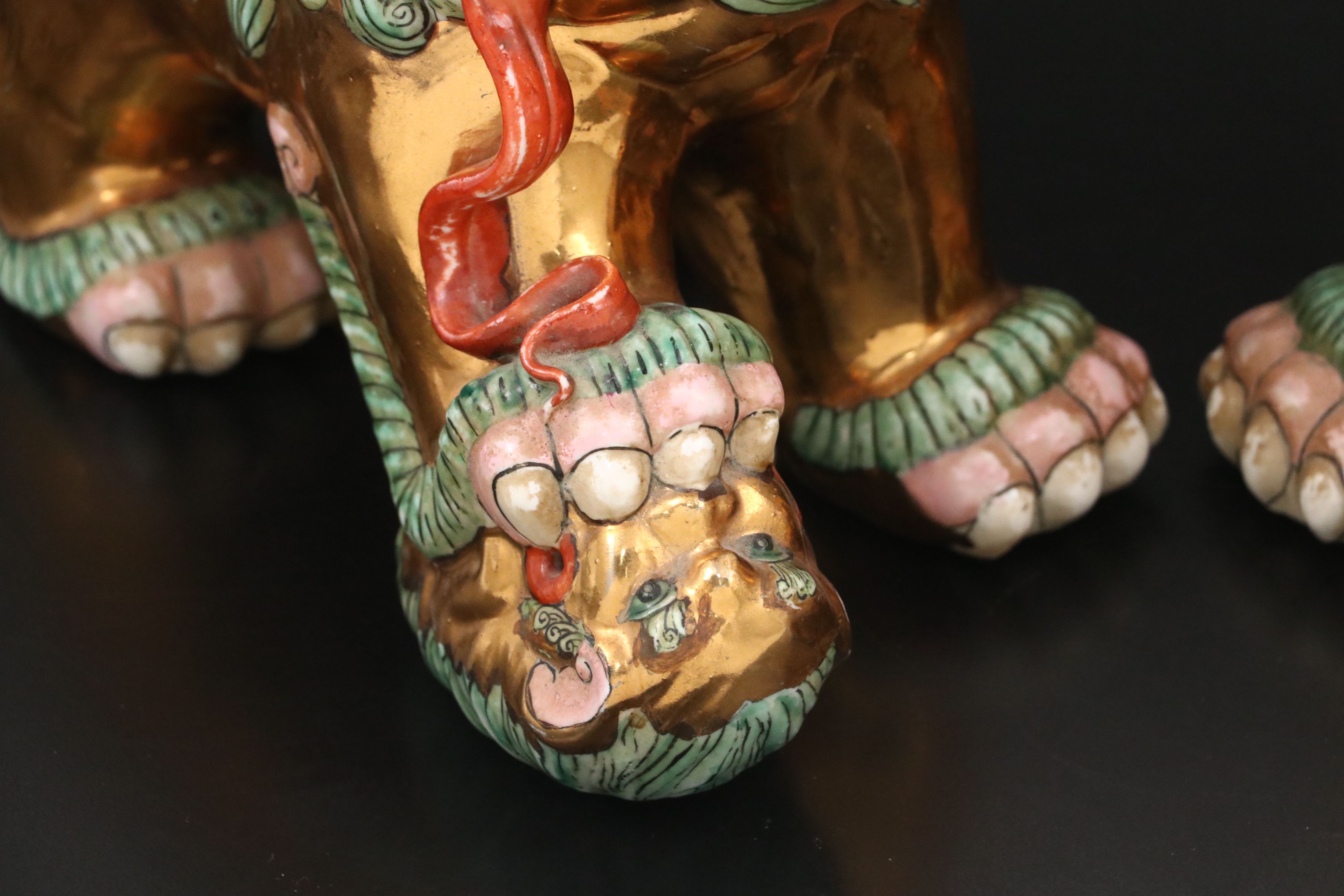 Pair of Japanese Ceramic Guardian Lions, 20th Century
