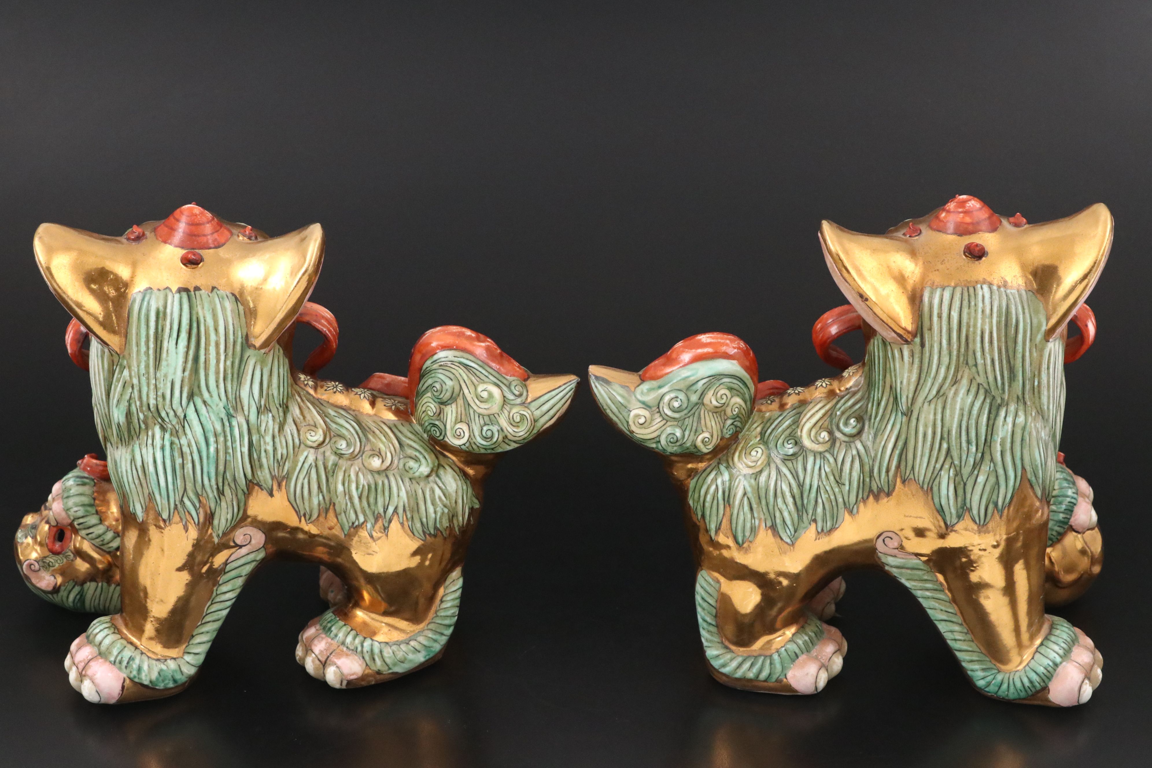 Pair of Japanese Ceramic Guardian Lions, 20th Century