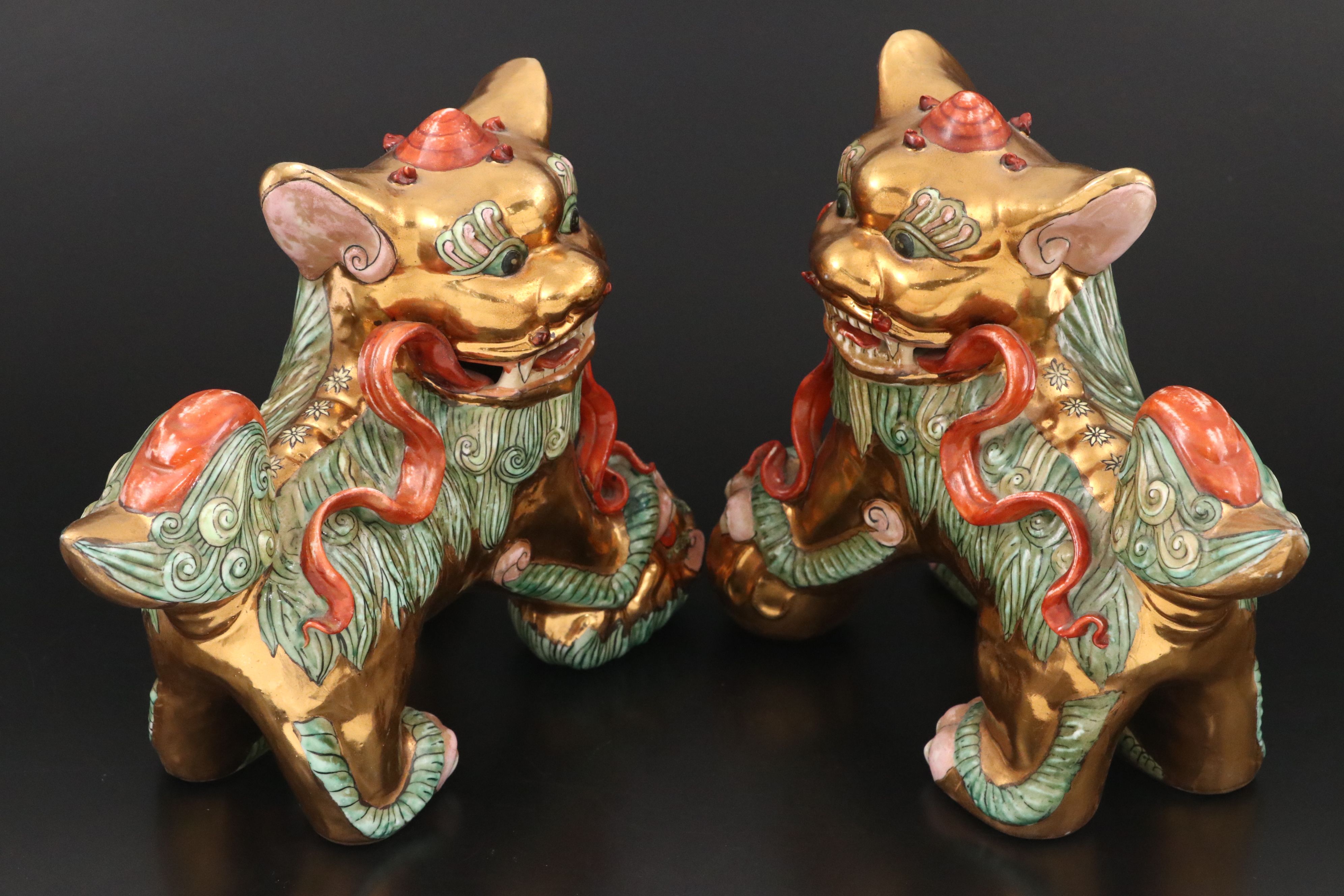 Pair of Japanese Ceramic Guardian Lions, 20th Century