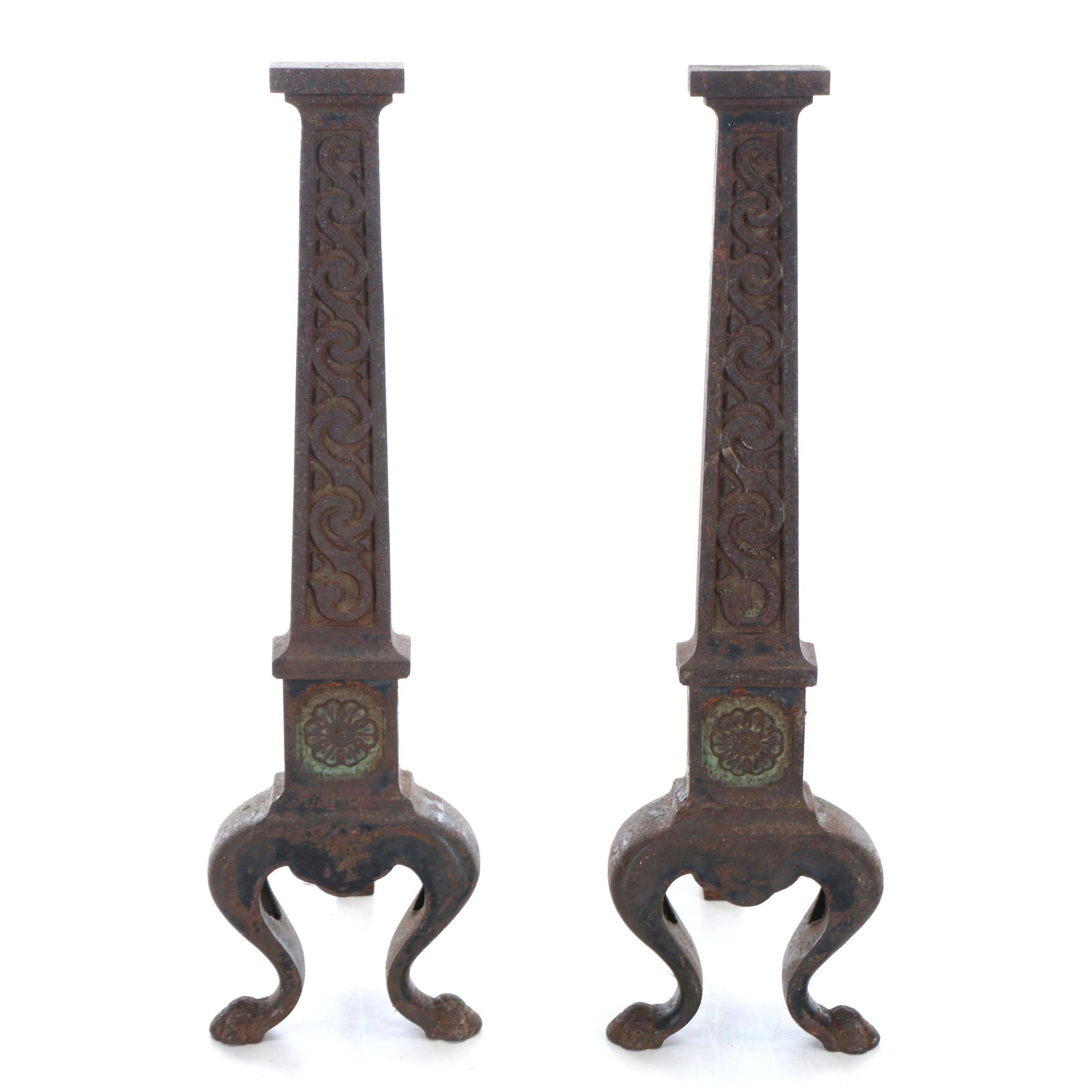 French Gothic Style Painted Cast Iron Andirons