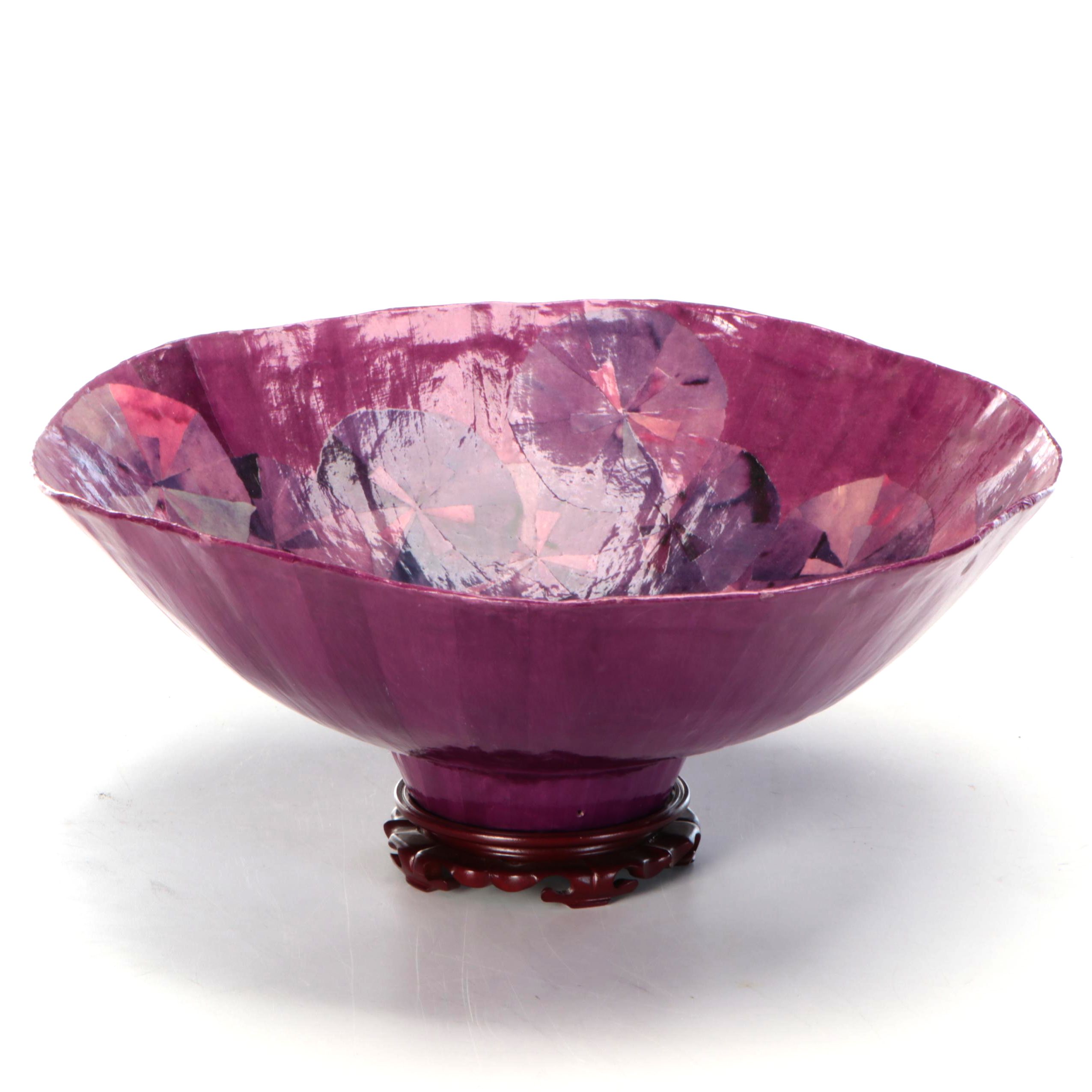 Thai Papier-Mâché Footed Bowl on Wooden Stand