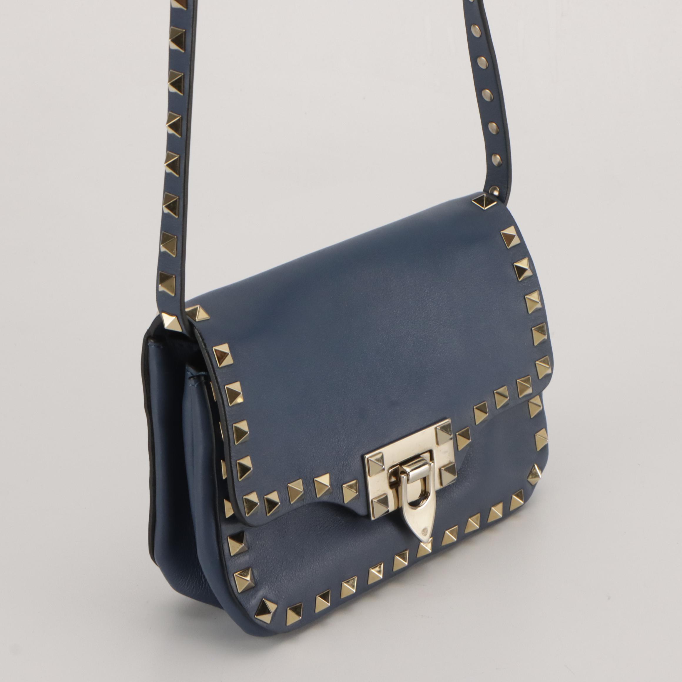 Valentino Garavani Mini Rockstud Crossbody Bag in Deep Blue Calfskin Leather
