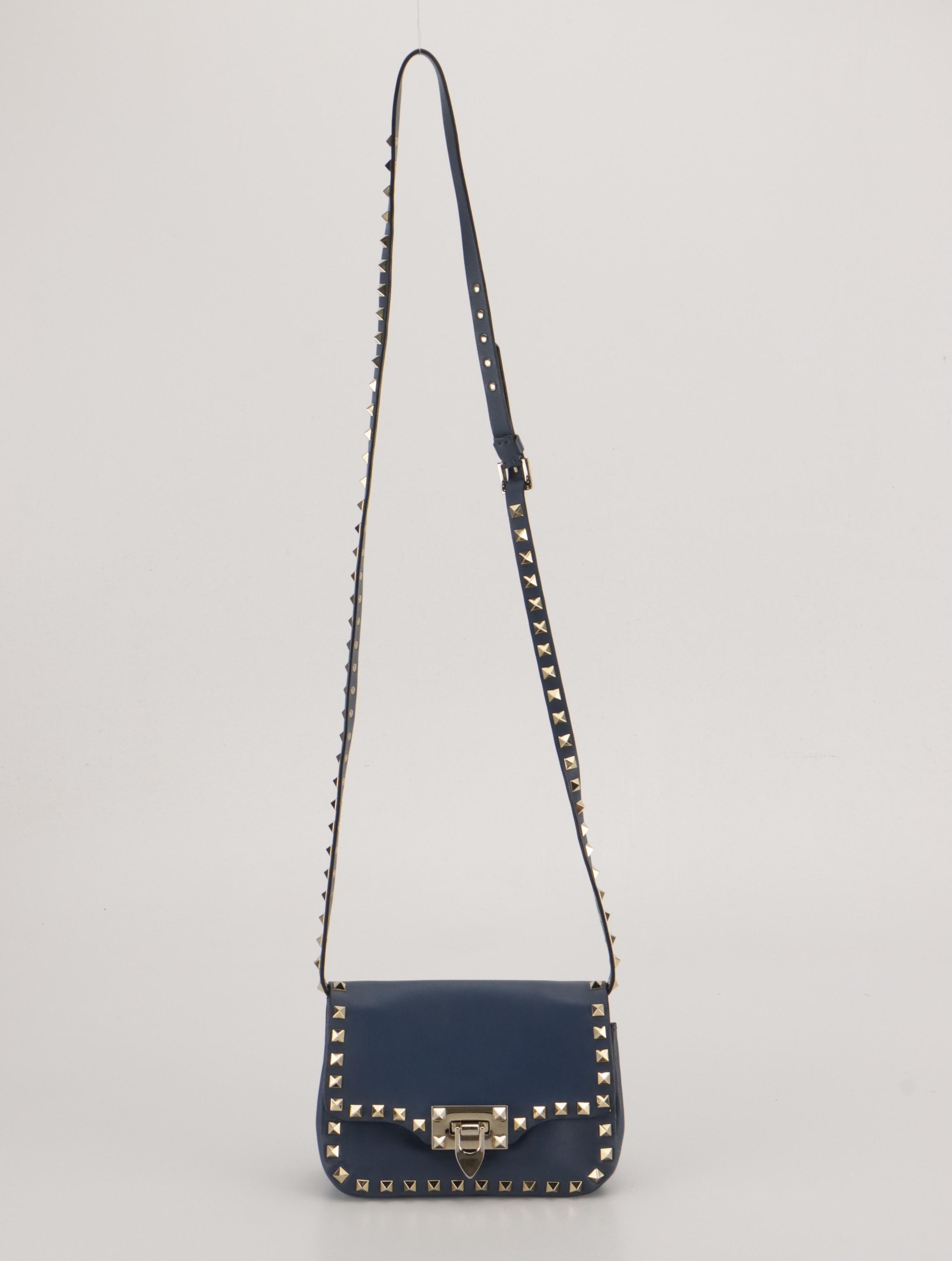 Valentino Garavani Mini Rockstud Crossbody Bag in Deep Blue Calfskin Leather