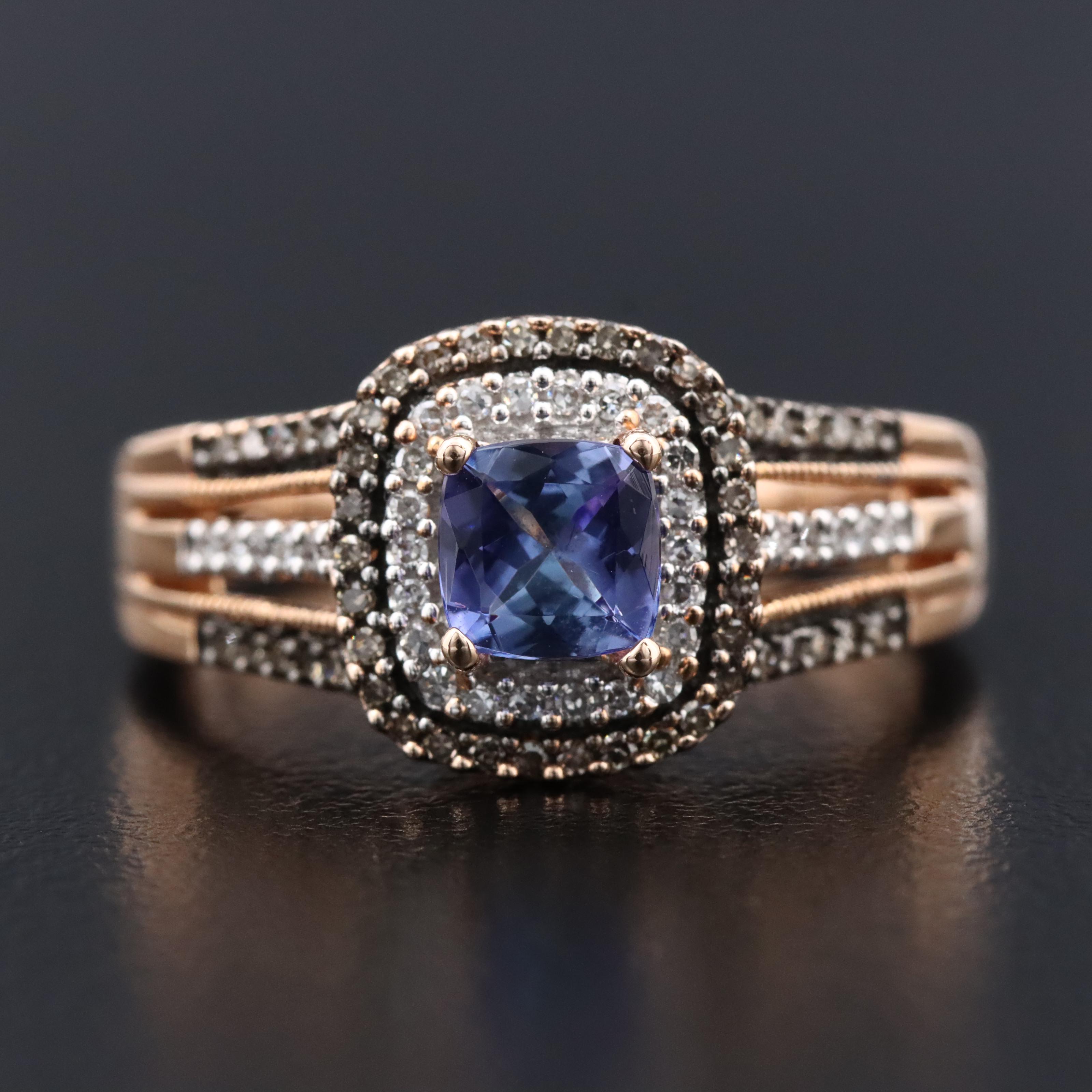 14K Rose Gold Tanzanite and Diamond Ring