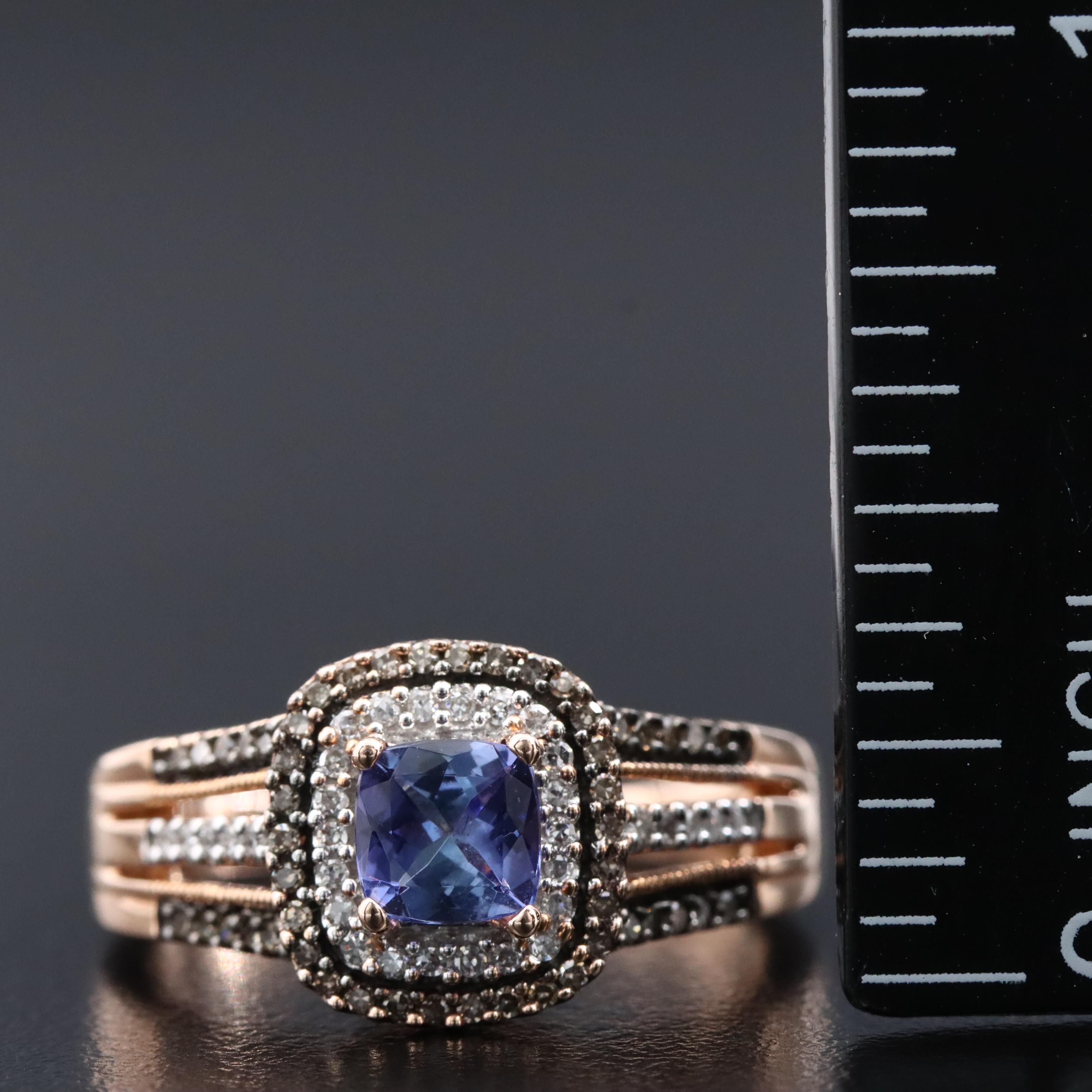 14K Rose Gold Tanzanite and Diamond Ring