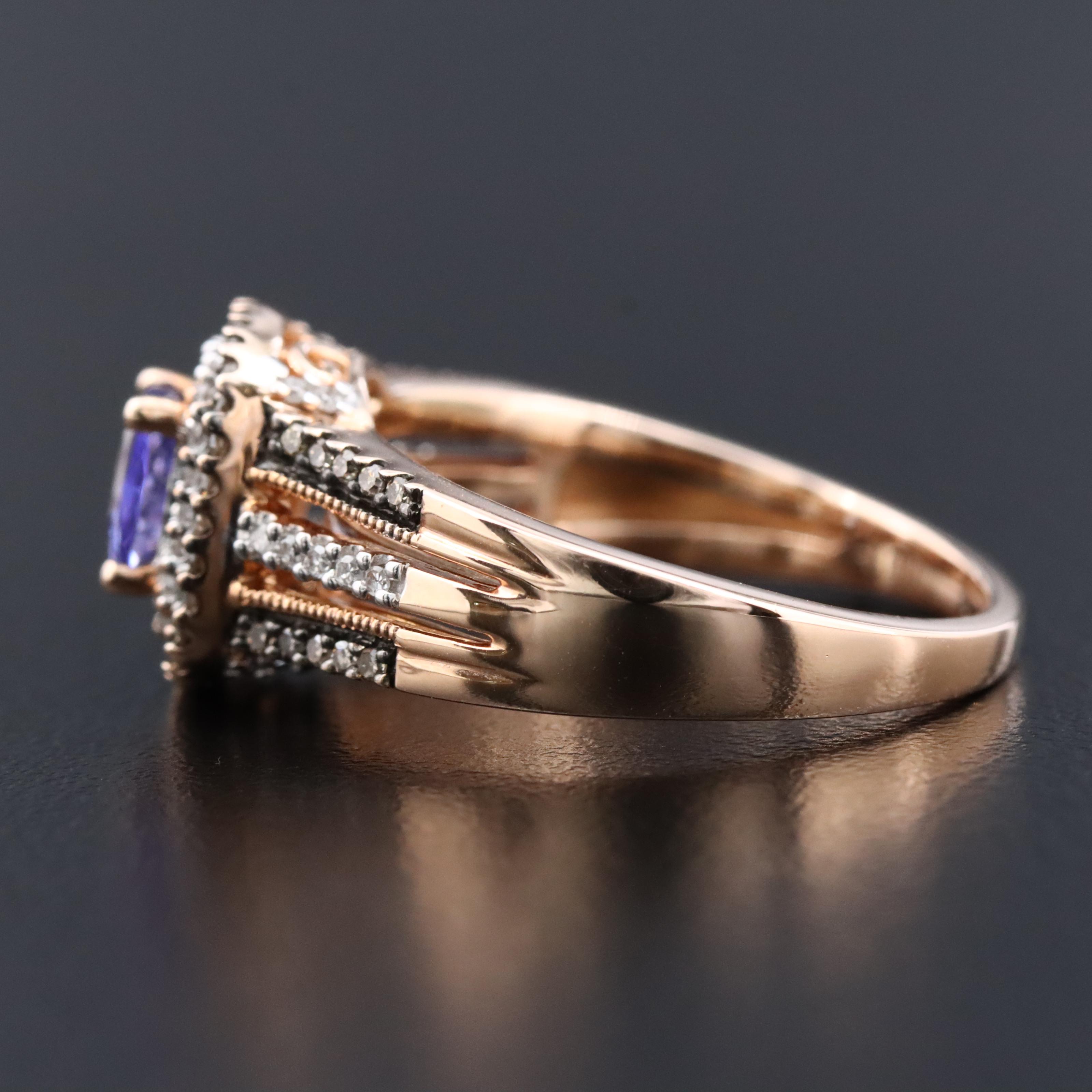 14K Rose Gold Tanzanite and Diamond Ring