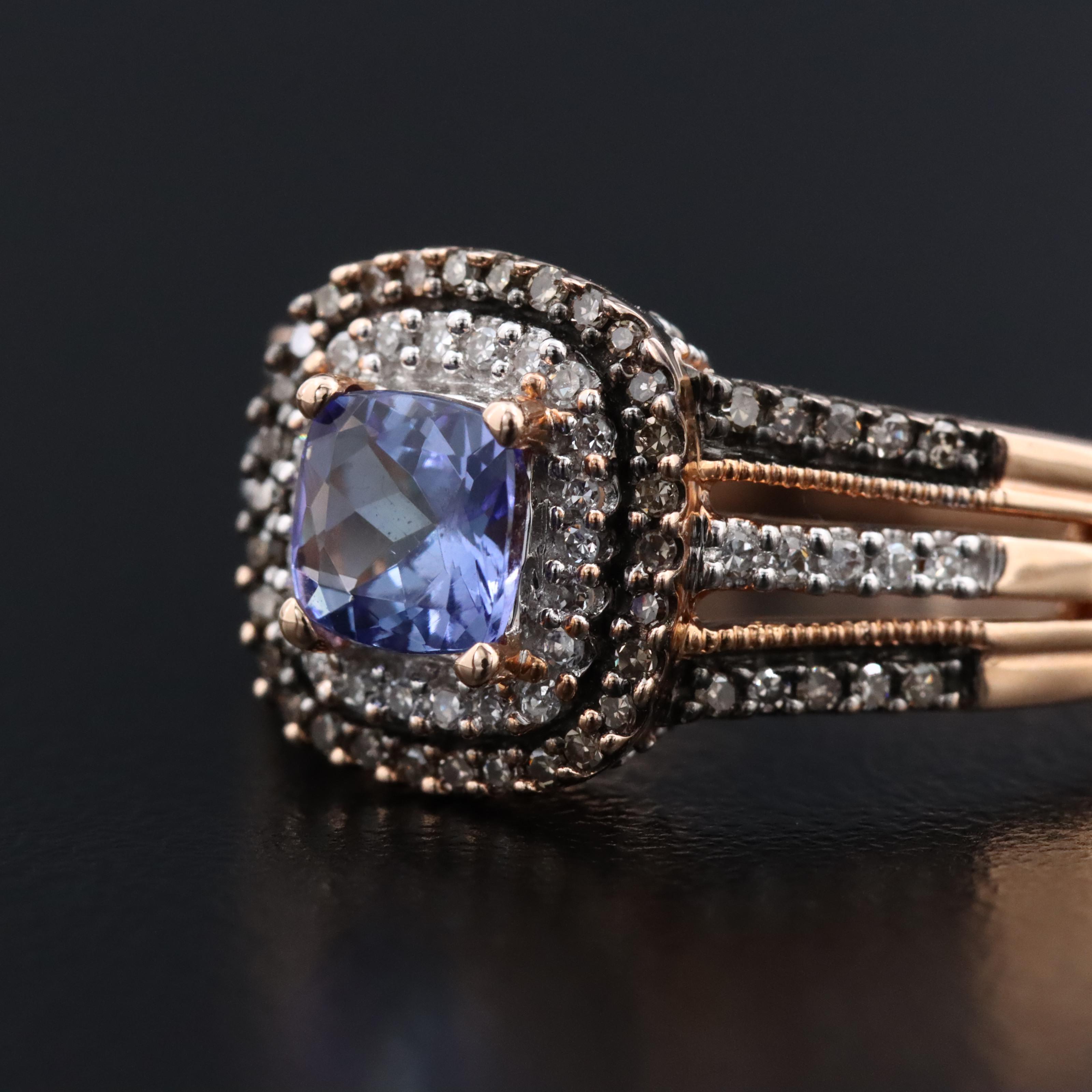 14K Rose Gold Tanzanite and Diamond Ring