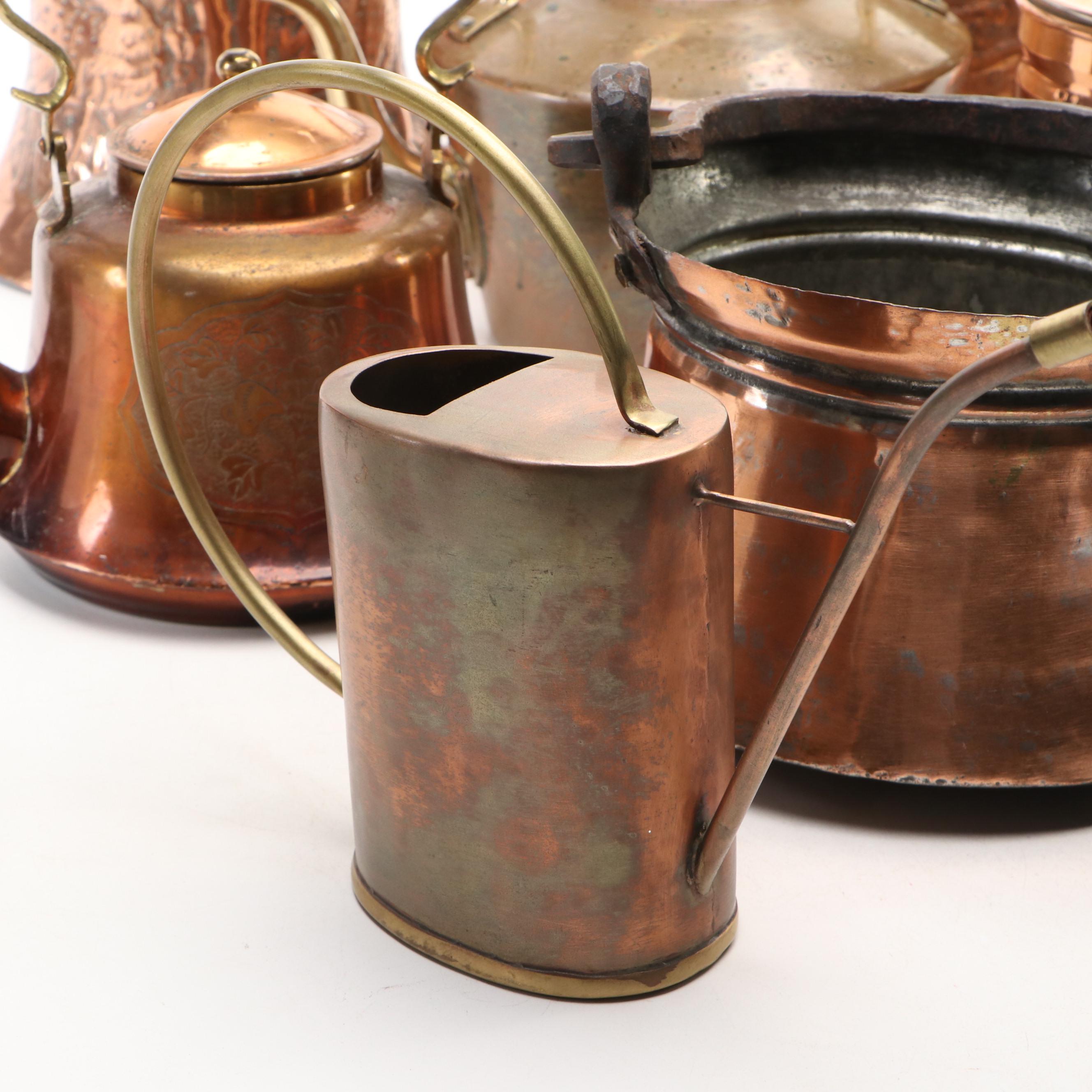 Persian Style Hammered Tined Copper Tankard and Bowl with Other Decor
