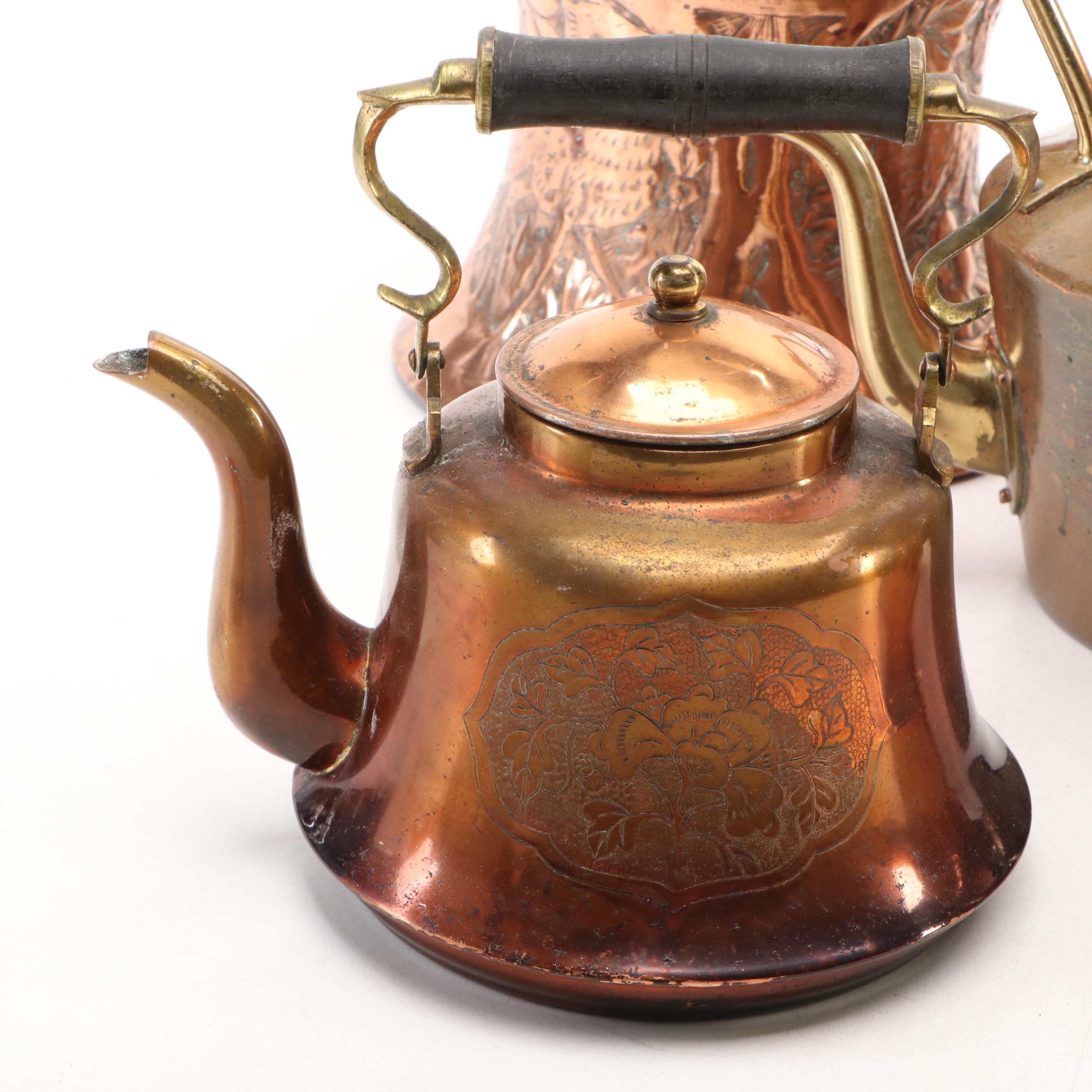 Persian Style Hammered Tined Copper Tankard and Bowl with Other Decor