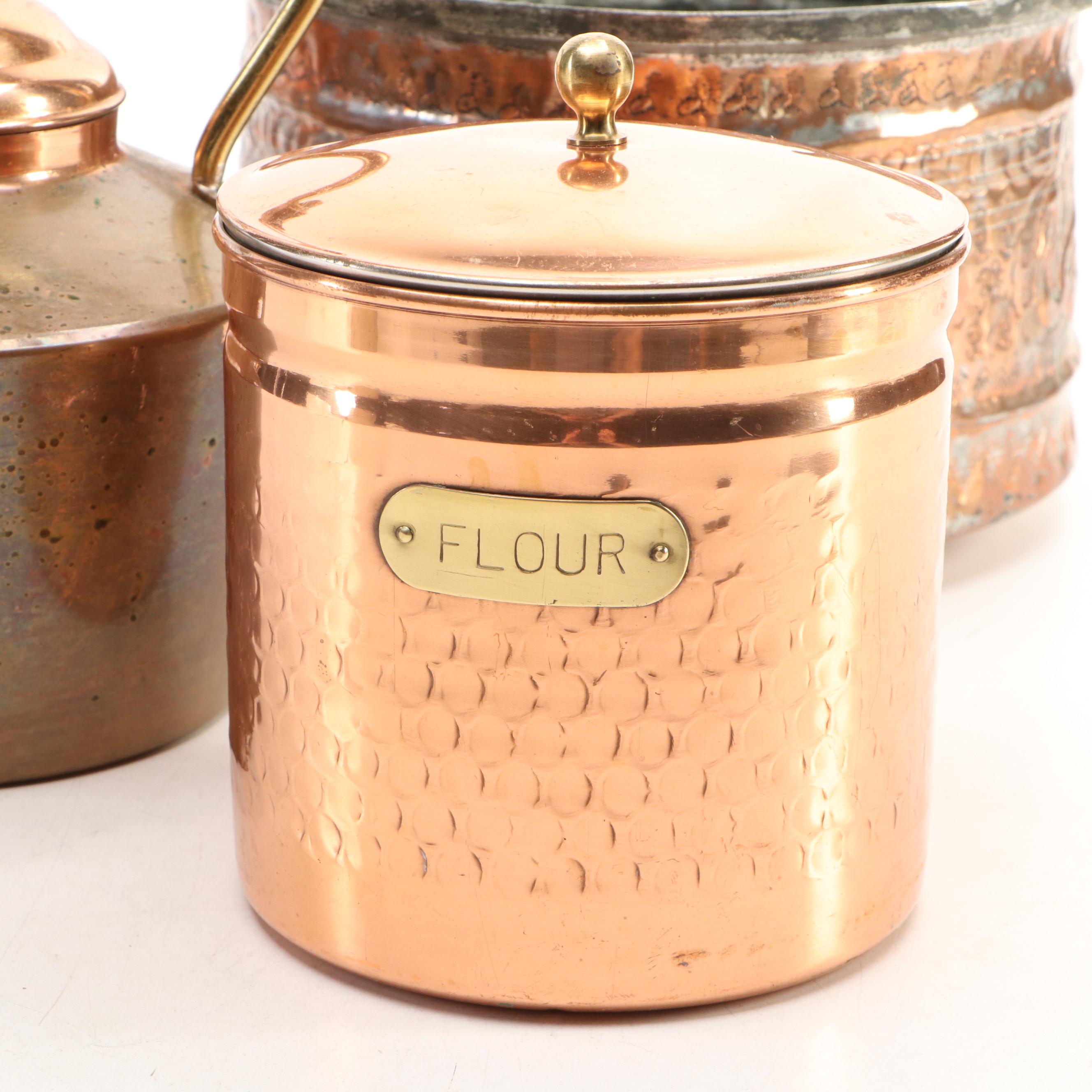 Persian Style Hammered Tined Copper Tankard and Bowl with Other Decor