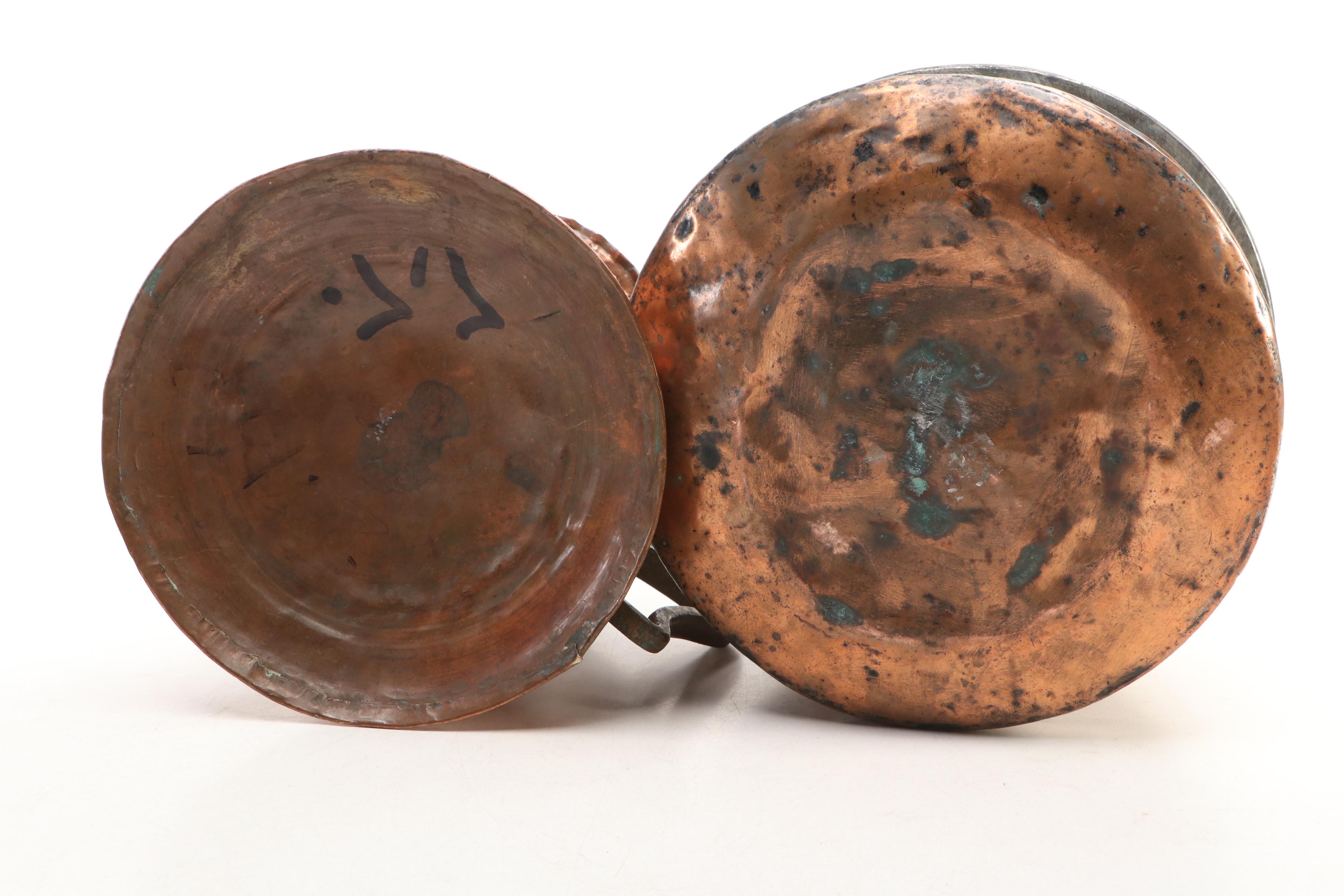 Persian Style Hammered Tined Copper Tankard and Bowl with Other Decor