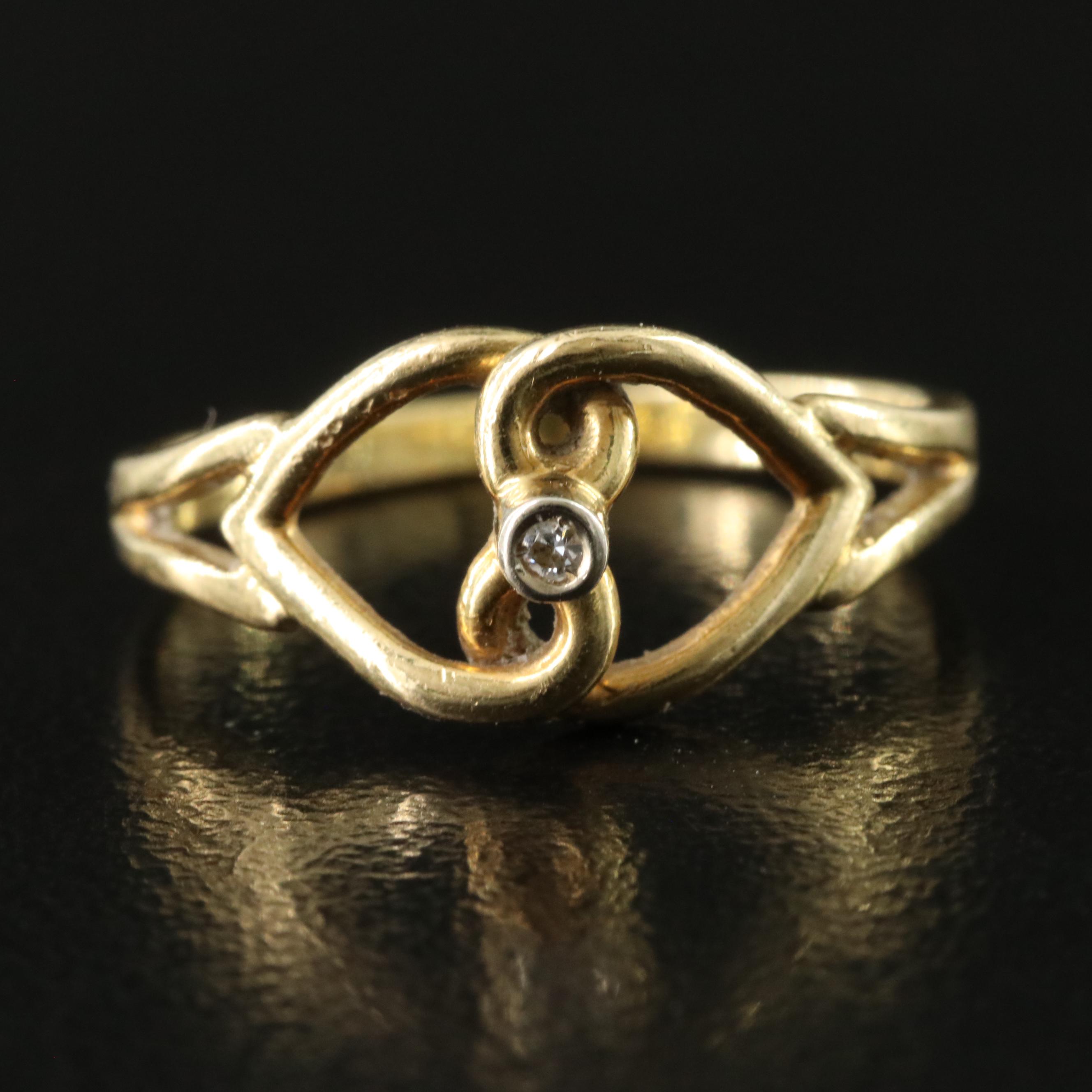 18K 0.01 CT Diamond Double Heart Ring