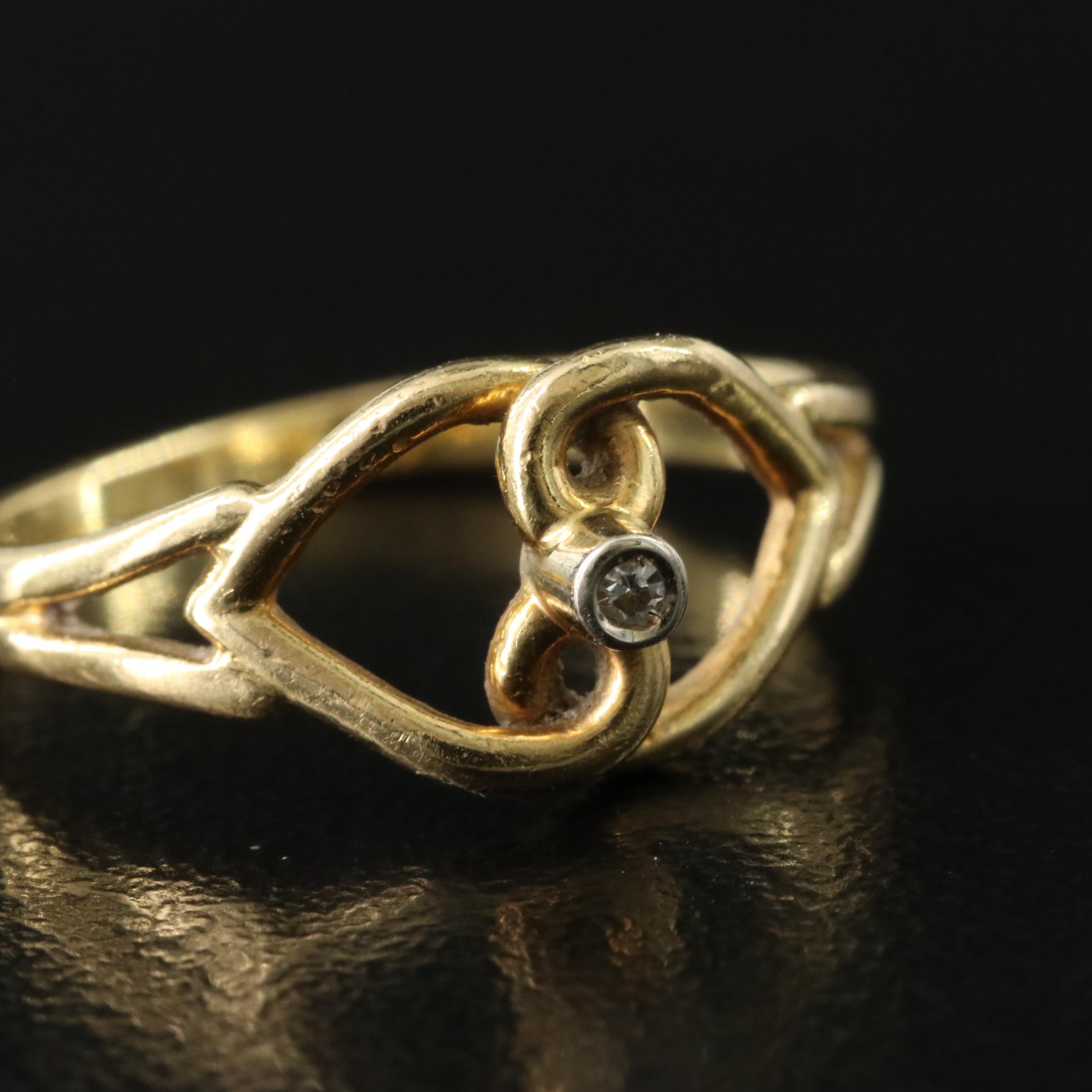 18K 0.01 CT Diamond Double Heart Ring