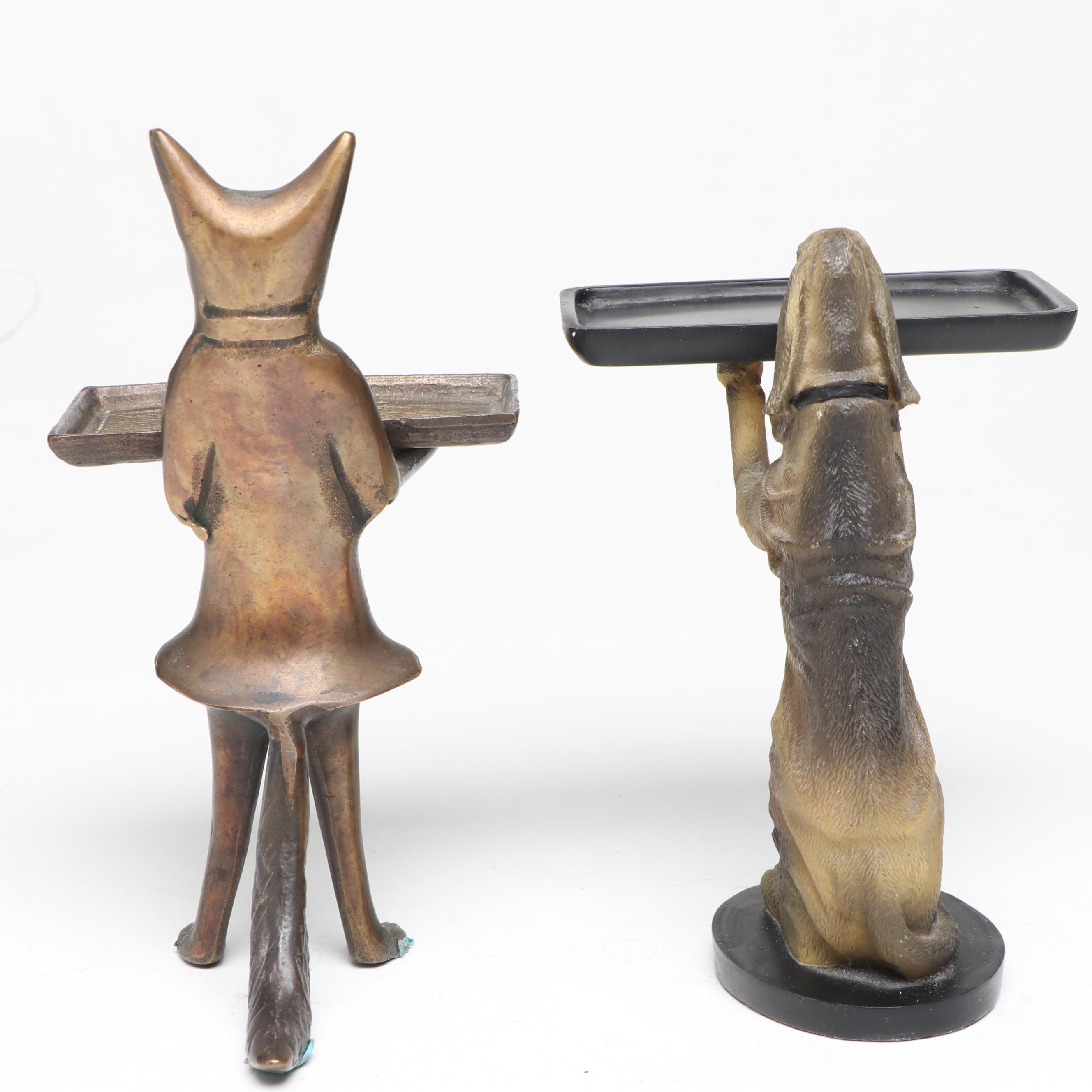 Bronzed Metal Fox and Composite Bloodhound Card Holders with Horse Figurine