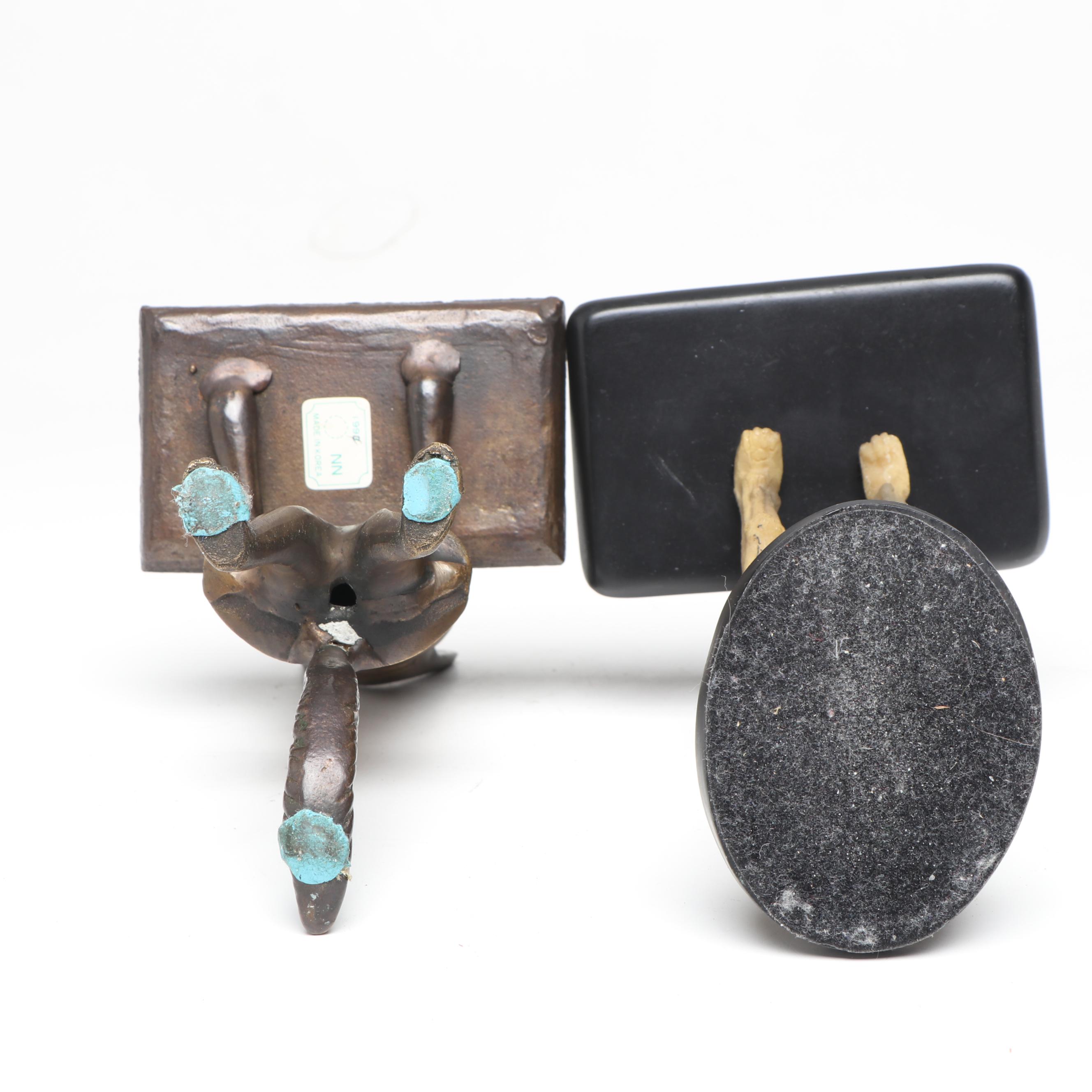 Bronzed Metal Fox and Composite Bloodhound Card Holders with Horse Figurine