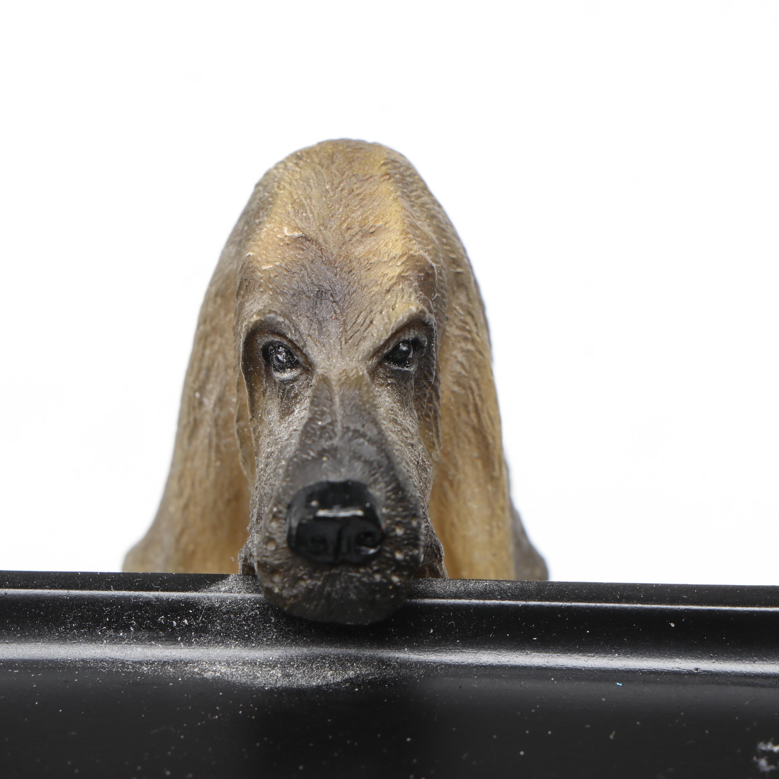 Bronzed Metal Fox and Composite Bloodhound Card Holders with Horse Figurine