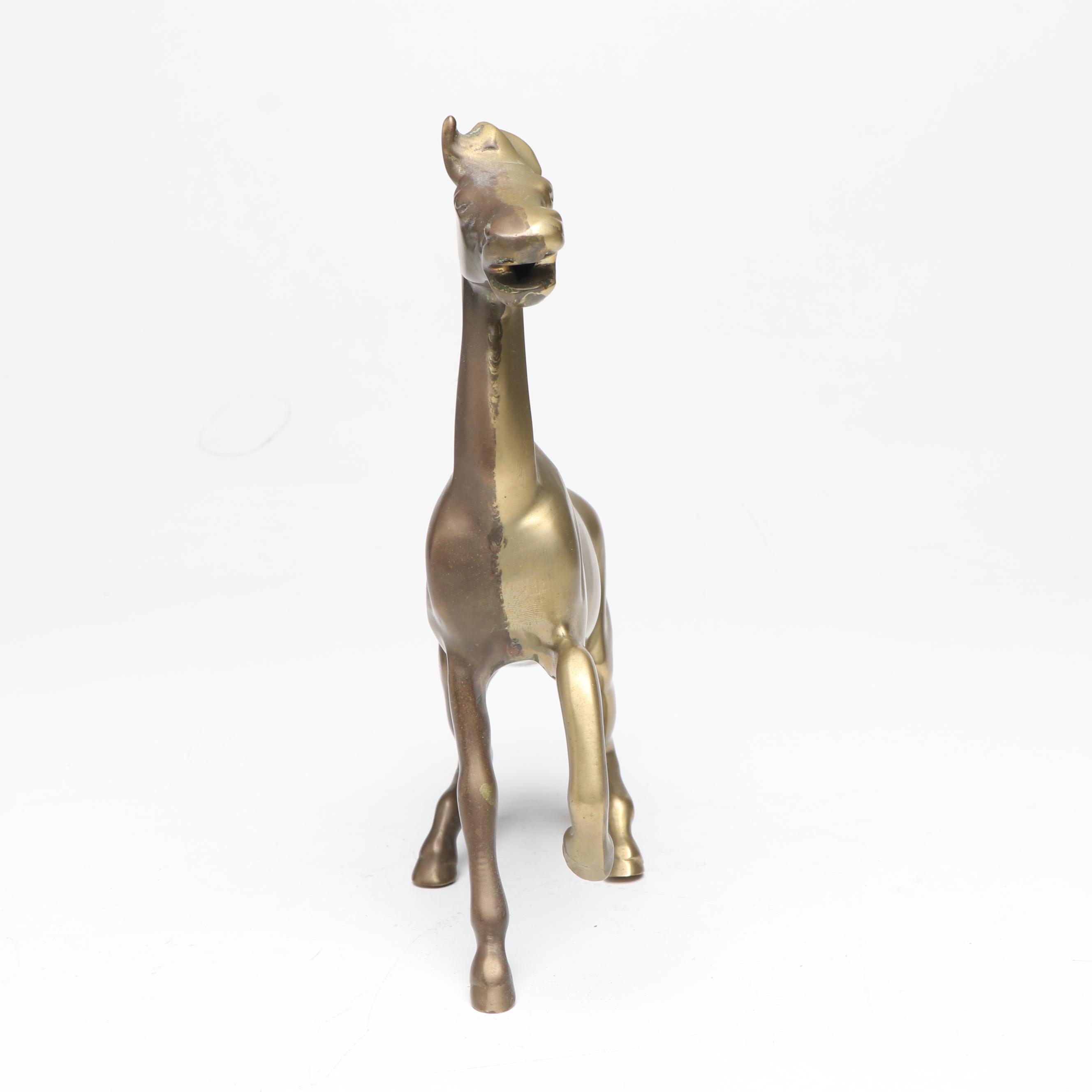 Bronzed Metal Fox and Composite Bloodhound Card Holders with Horse Figurine