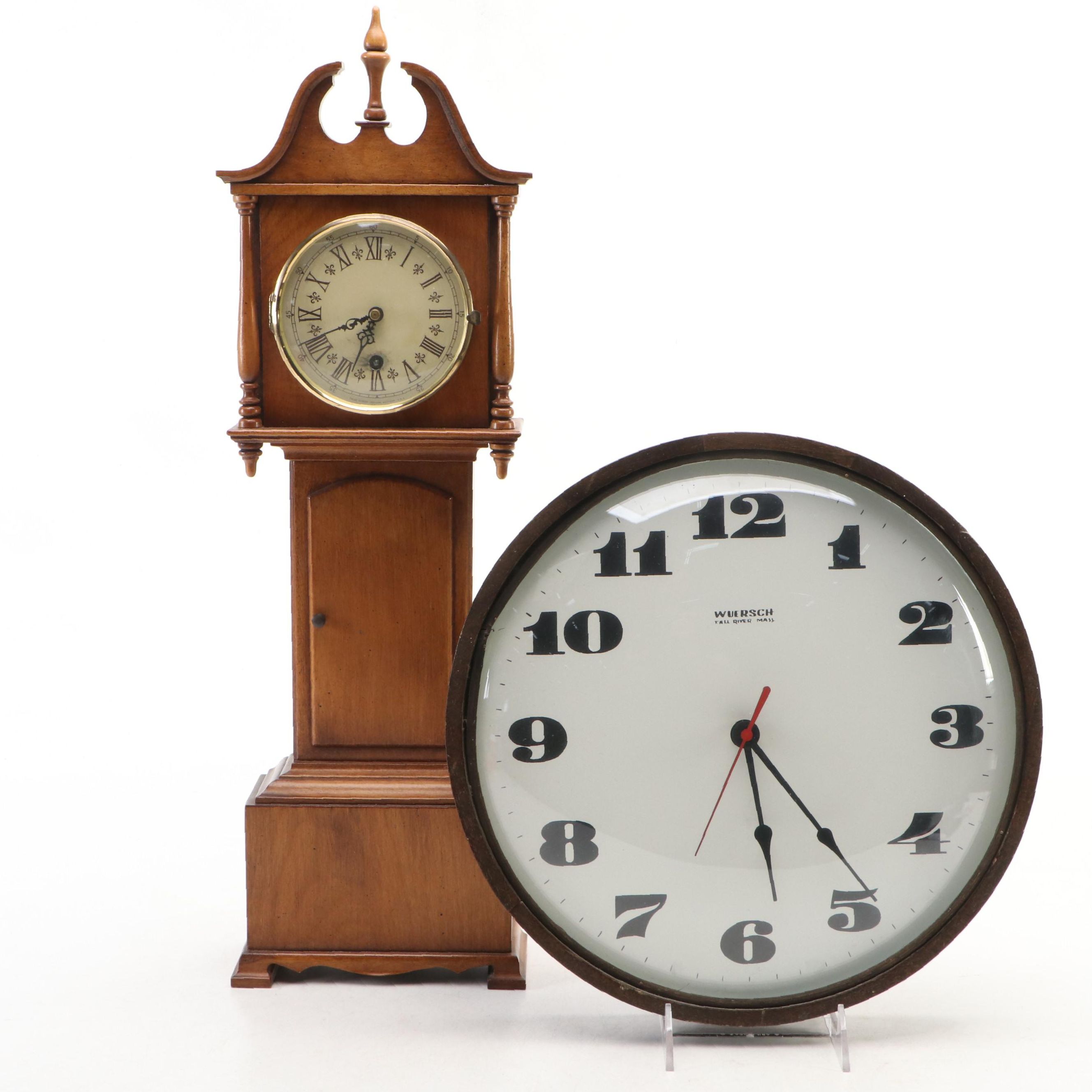 Wuersch Mid Century Modern Style Wall Clock and Miniature Grandfather Clock