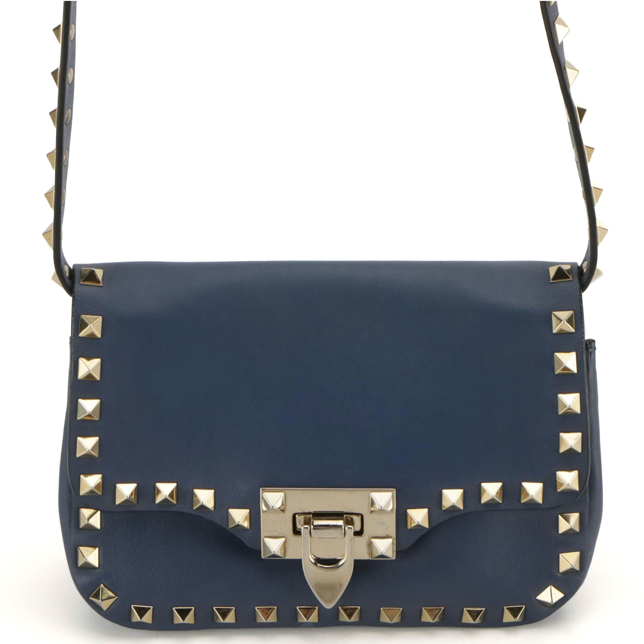 Valentino Garavani Mini Rockstud Crossbody Bag in Deep Blue Calfskin Leather
