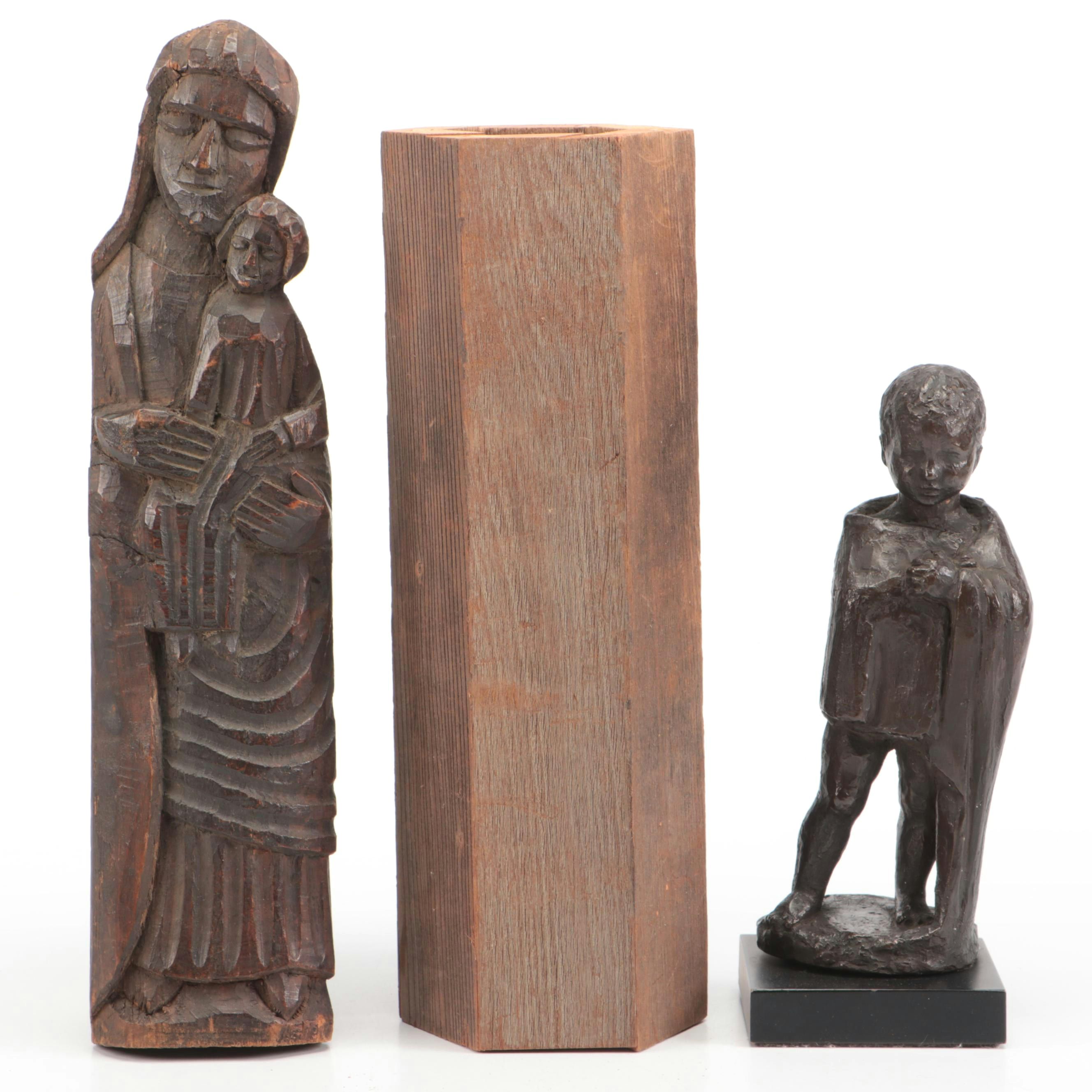 Carved Wood Madonna and Child Wall Hanging with More Décor
