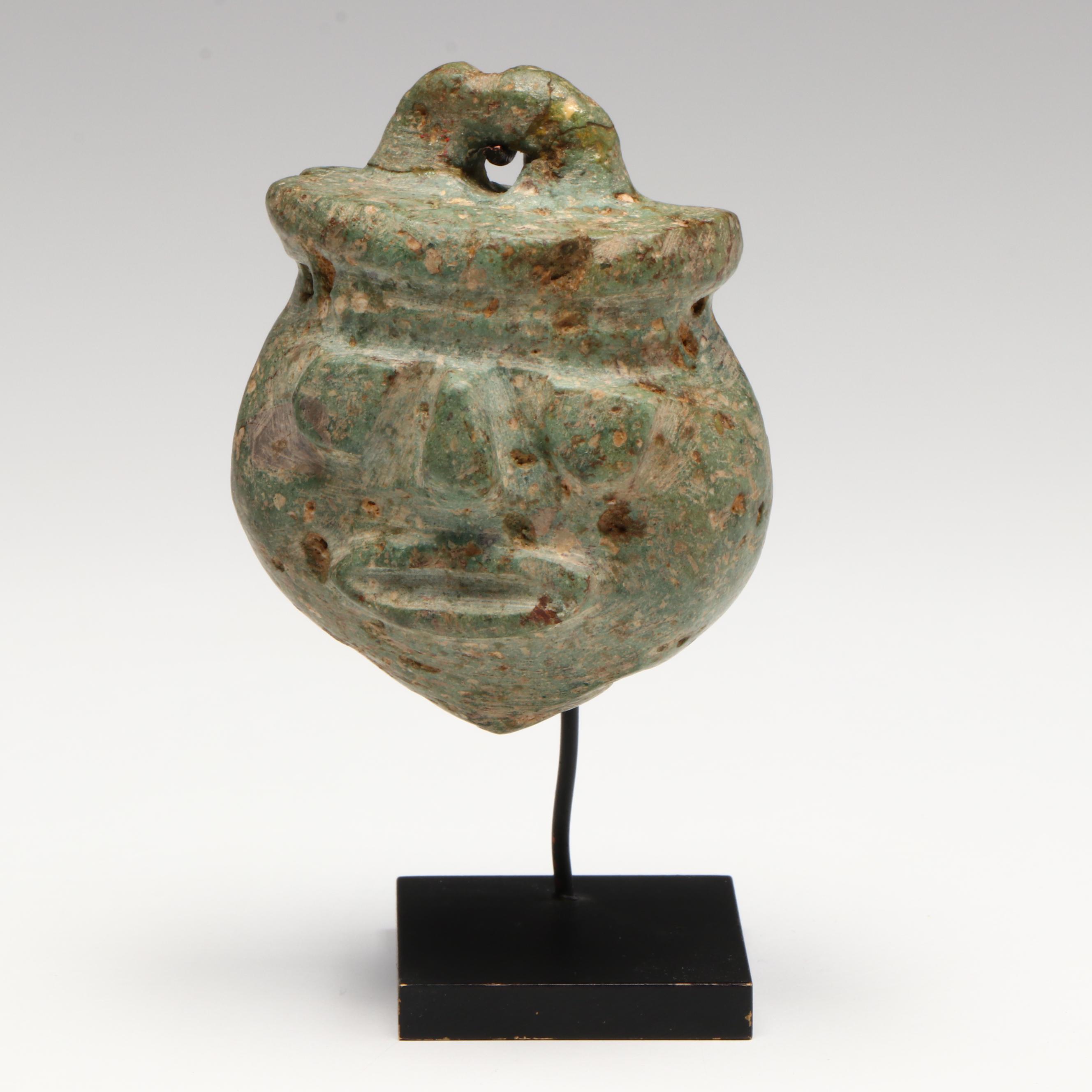 Southeast Asian Bronze Head Pendant, Circa 12th Century CE