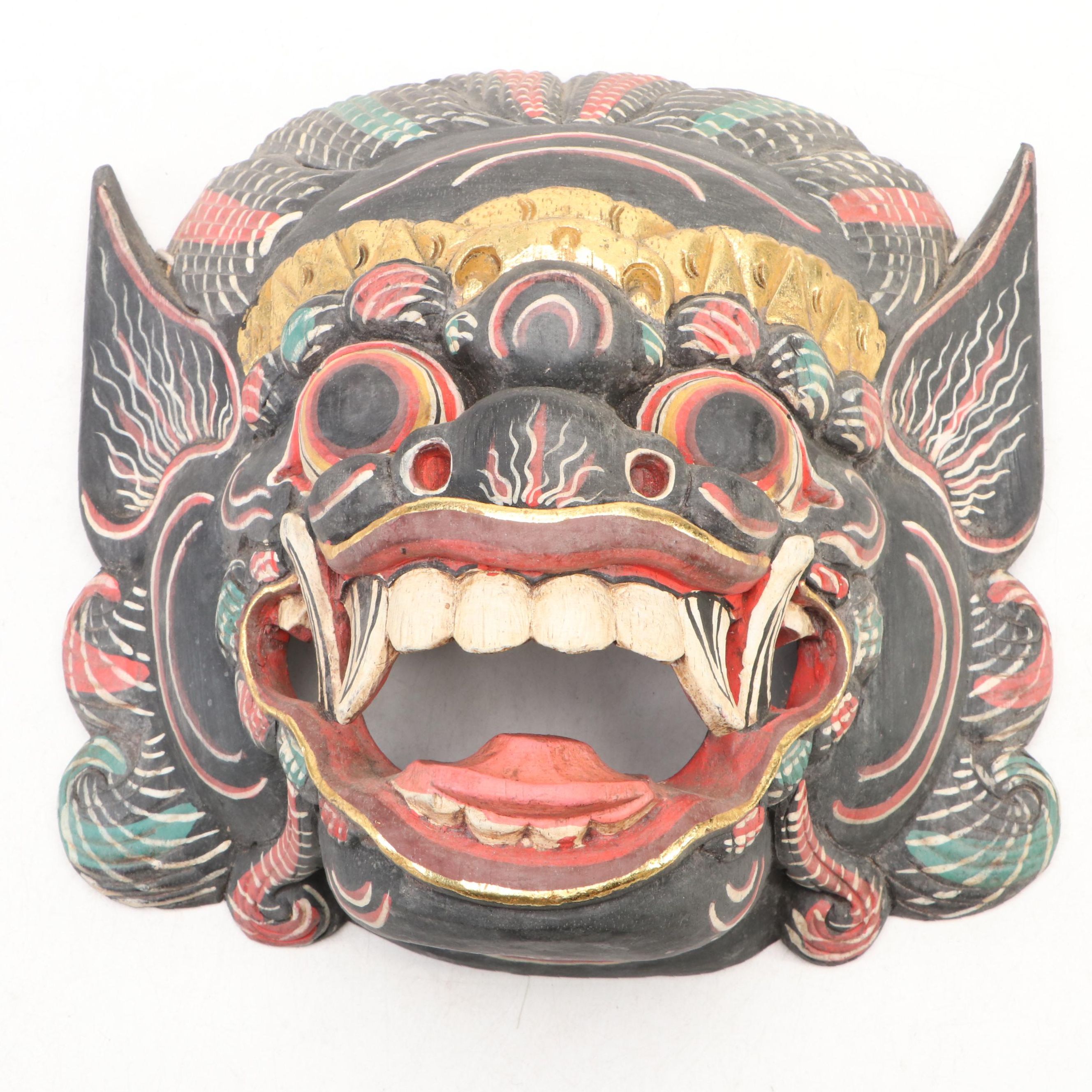 Indonesian Hand-Carved Wood Barong Mask and Garuda Mask