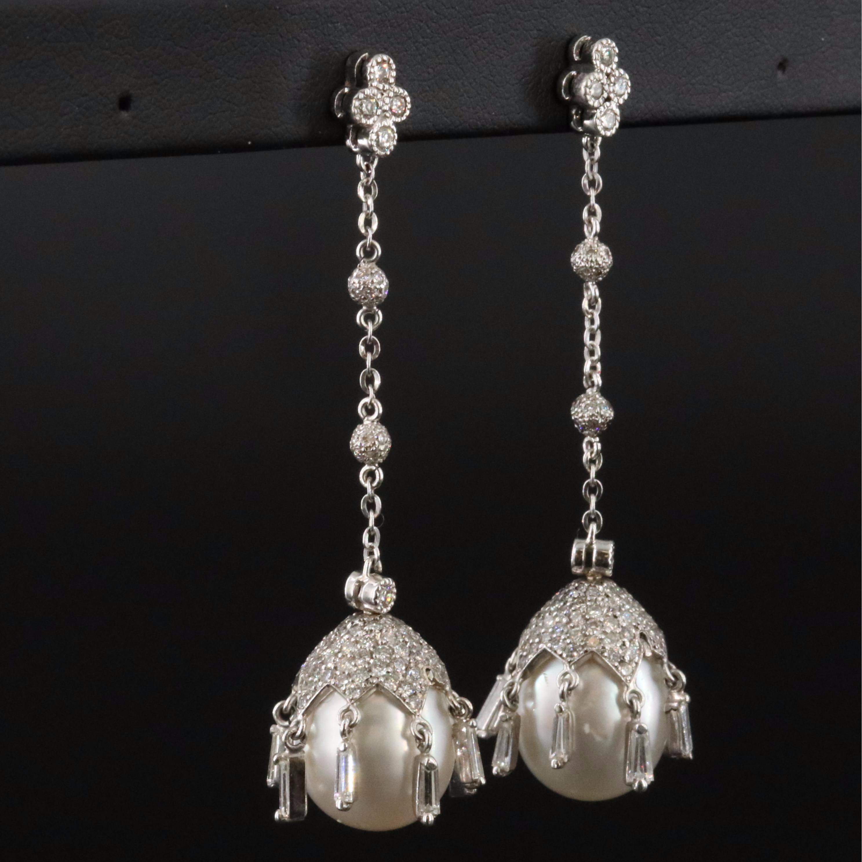 18K Pearl and 3.18 CTW Diamond Fringe Earrings