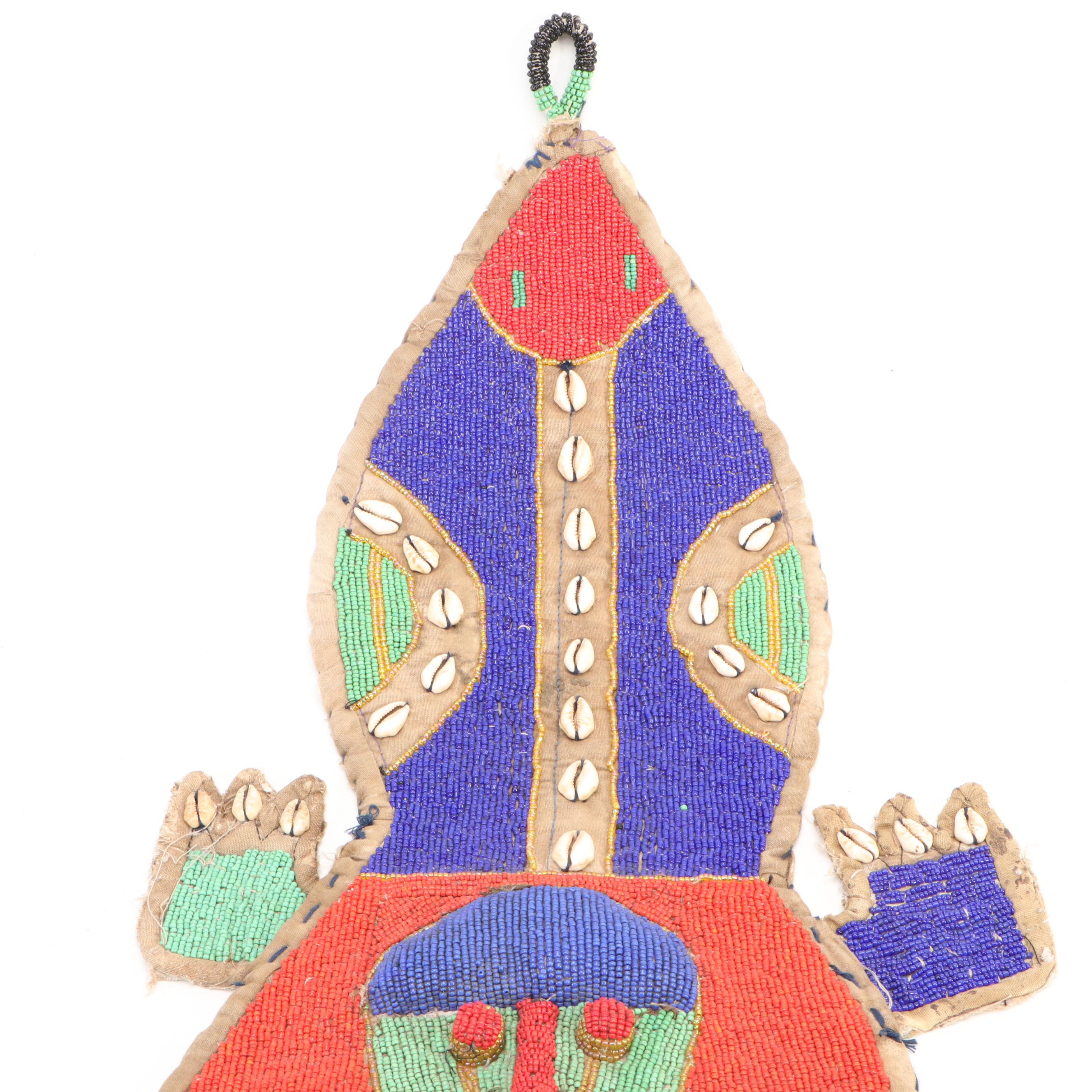 Nigerian Yoruba Puffy Beadwork & Cowrie Quilted Cotton Babalawo Sash