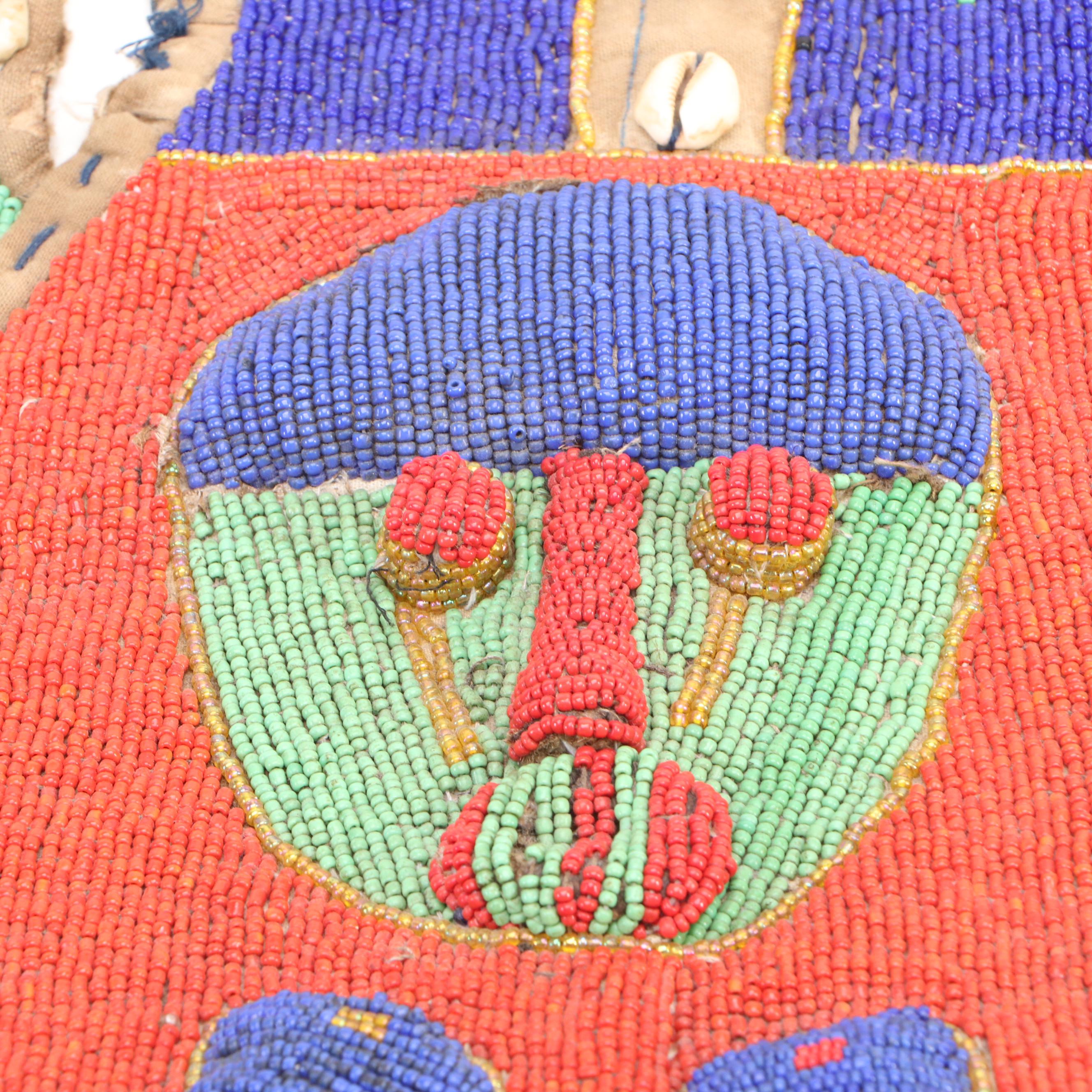 Nigerian Yoruba Puffy Beadwork & Cowrie Quilted Cotton Babalawo Sash