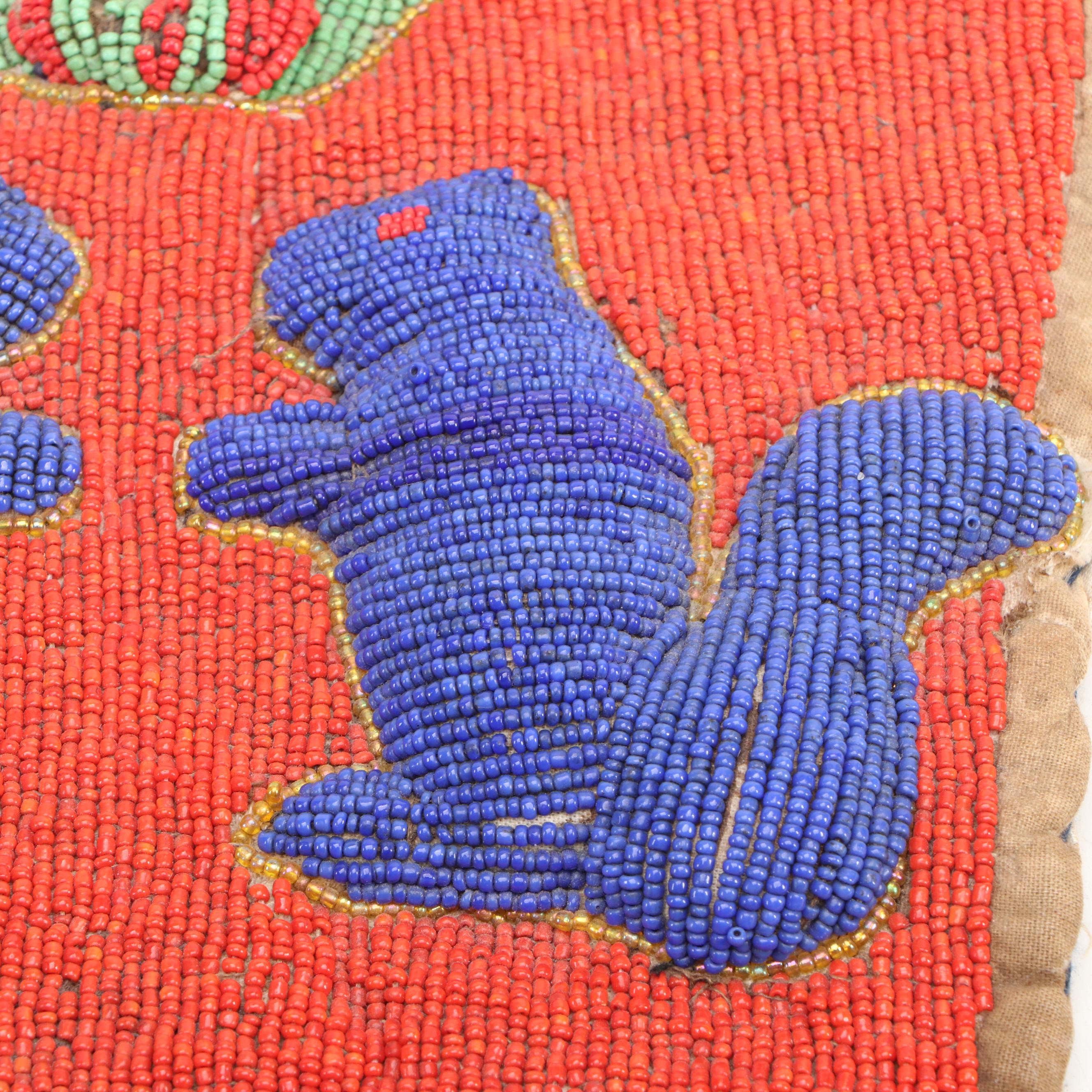 Nigerian Yoruba Puffy Beadwork & Cowrie Quilted Cotton Babalawo Sash