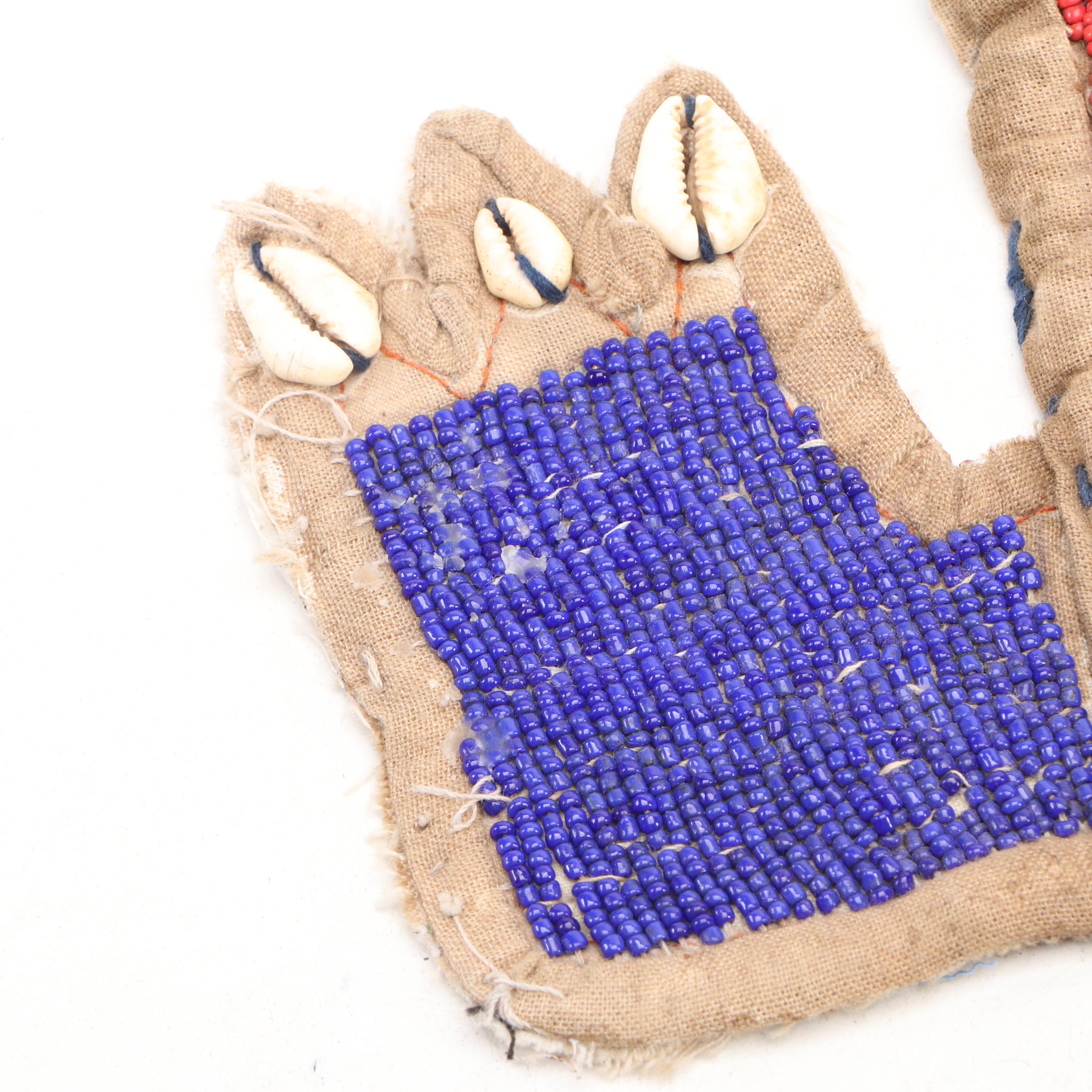 Nigerian Yoruba Puffy Beadwork & Cowrie Quilted Cotton Babalawo Sash