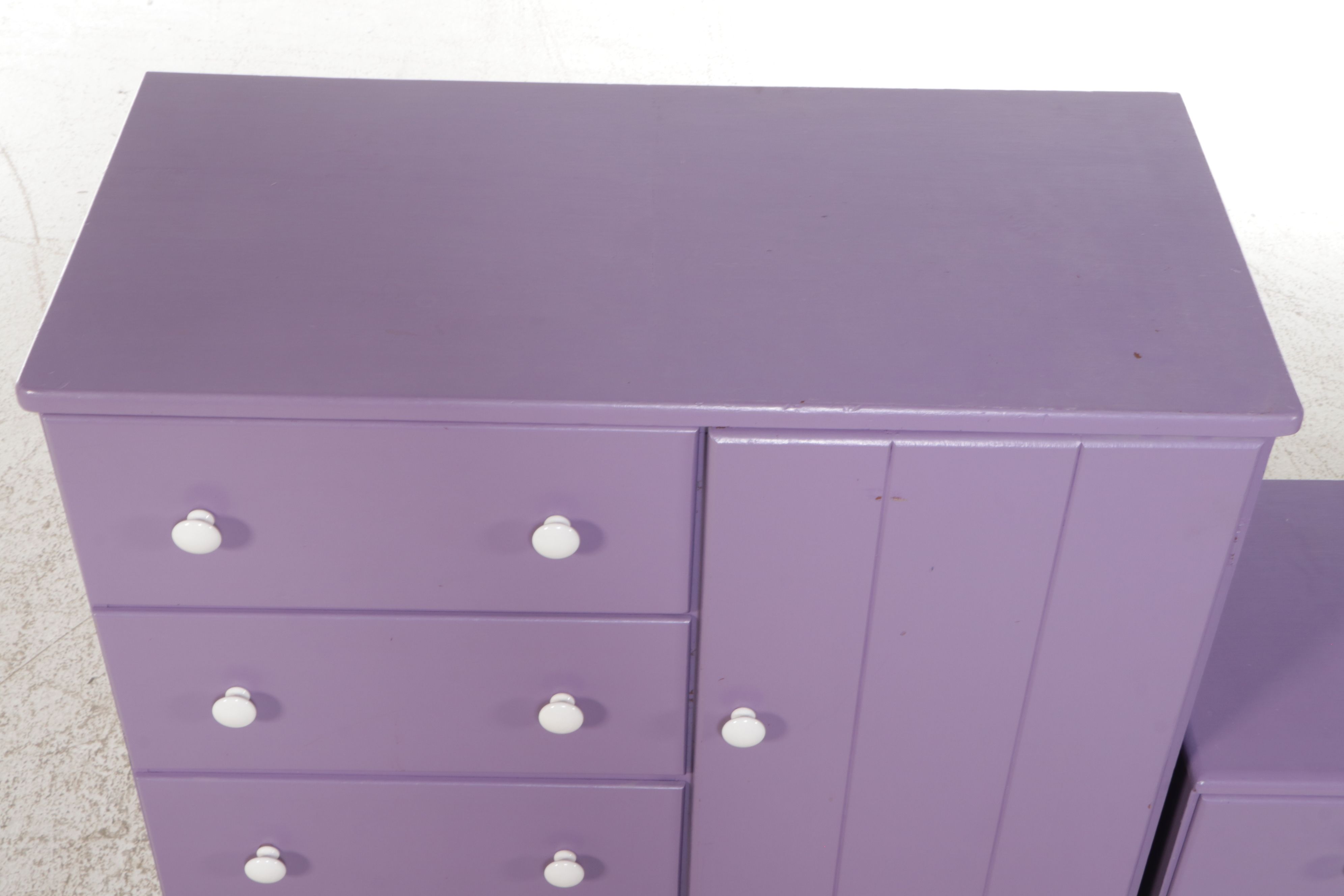 Painted Purple Child's Wardrobe and Three-Drawer Chest