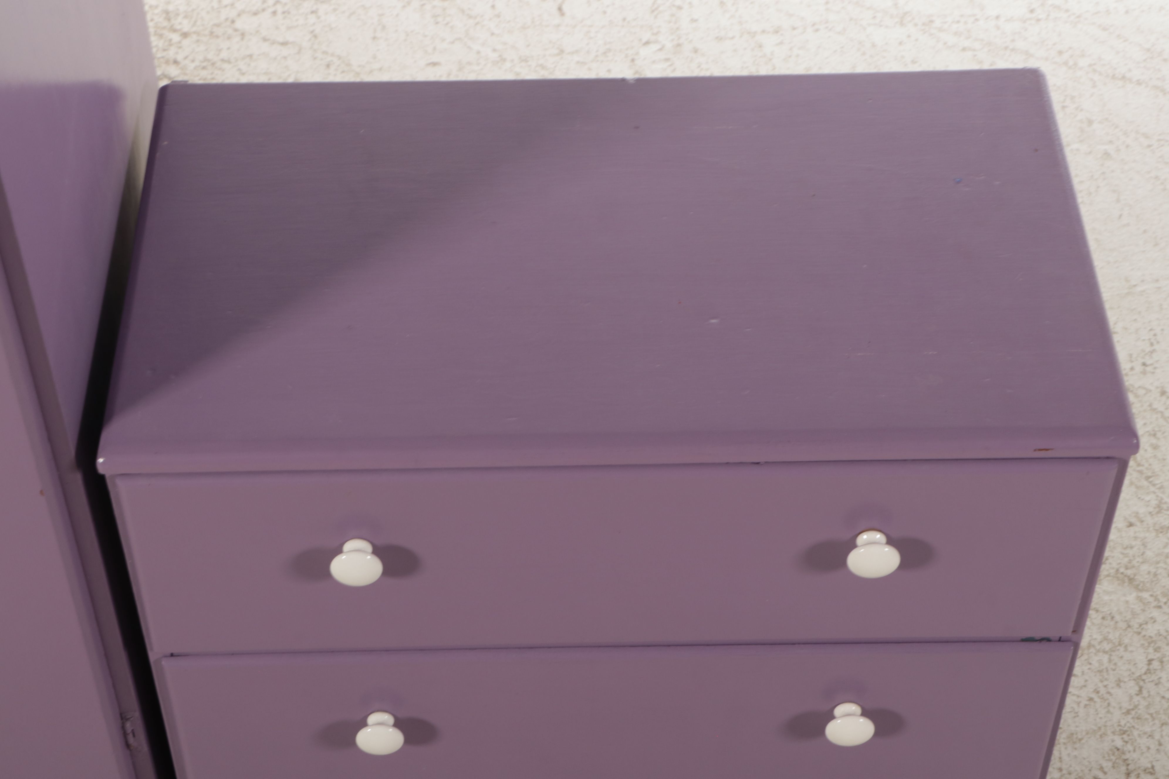 Painted Purple Child's Wardrobe and Three-Drawer Chest