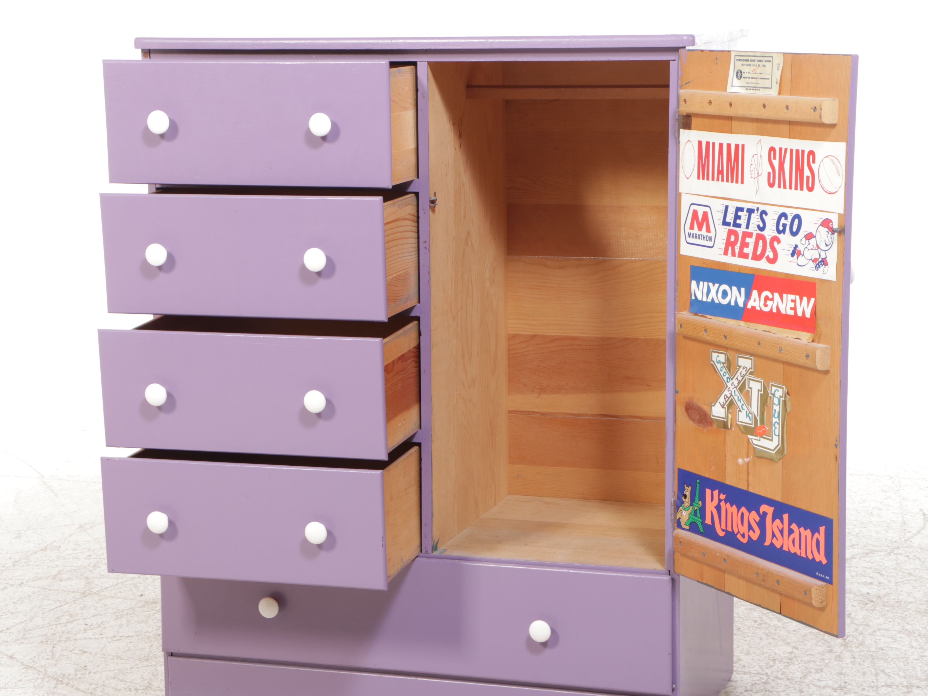 Painted Purple Child's Wardrobe and Three-Drawer Chest
