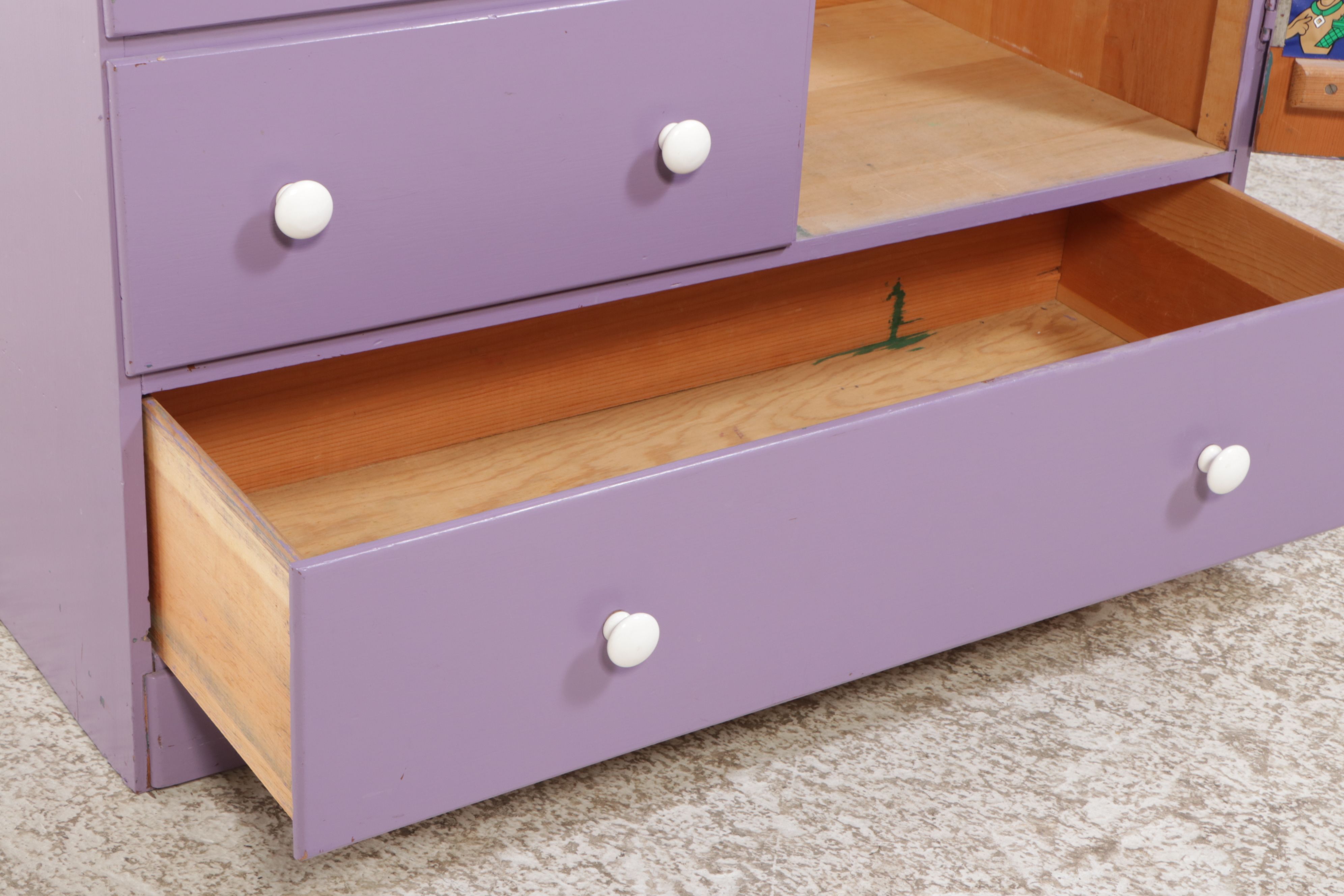 Painted Purple Child's Wardrobe and Three-Drawer Chest