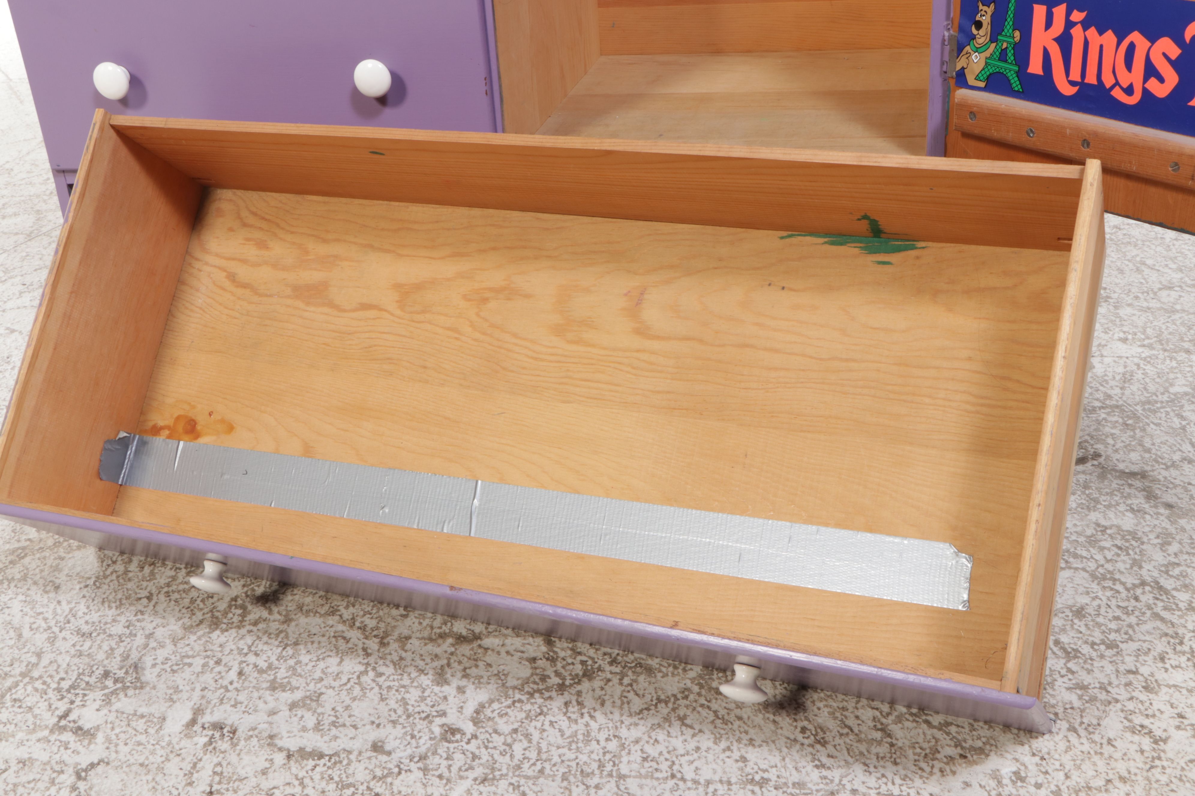 Painted Purple Child's Wardrobe and Three-Drawer Chest