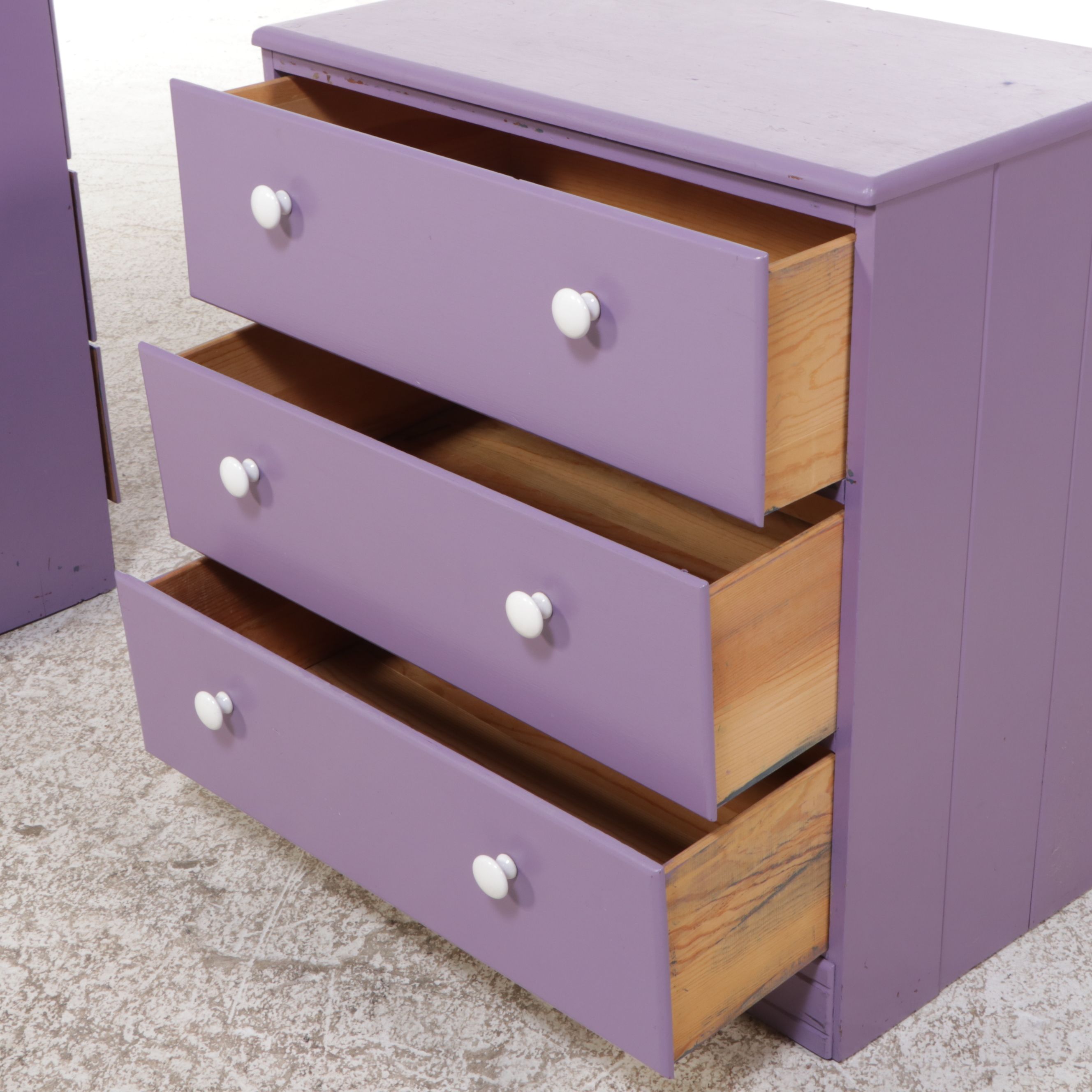 Painted Purple Child's Wardrobe and Three-Drawer Chest