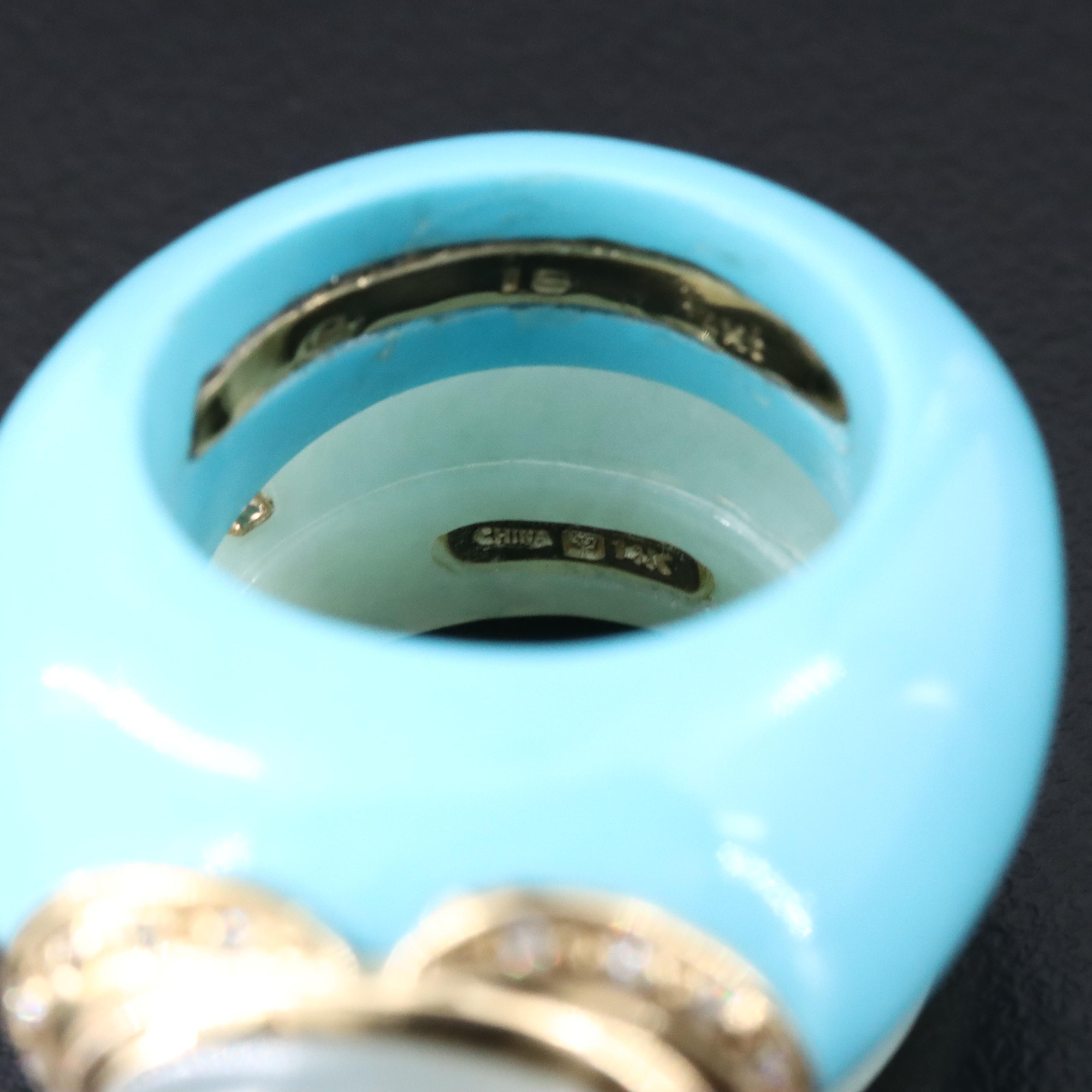 Jadeite and Imitation Turquoise Holilith Rings with 14K Accents and Diamond