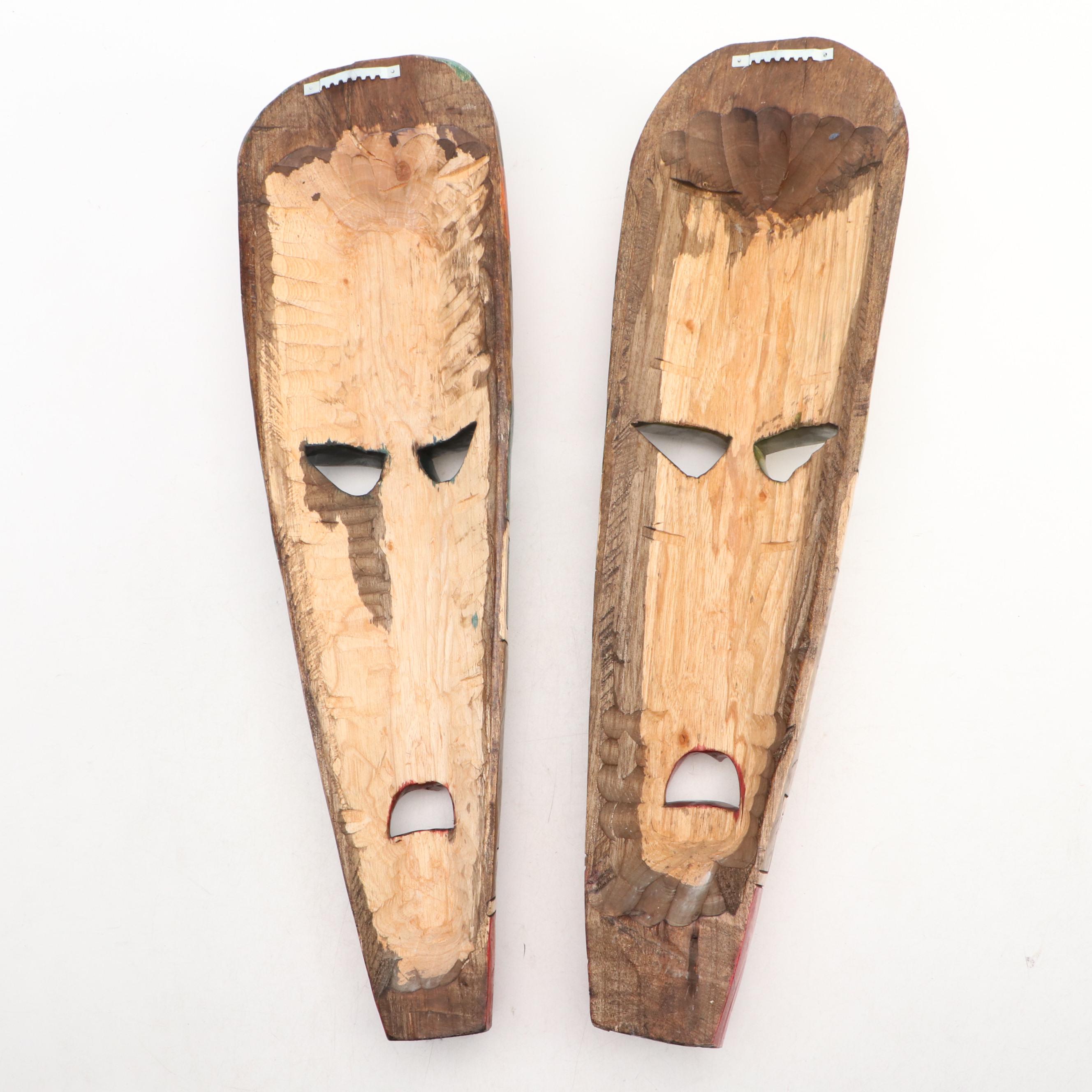 48" Mayan Theme Hand-Carved Polychrome Wood Souvenir Masks