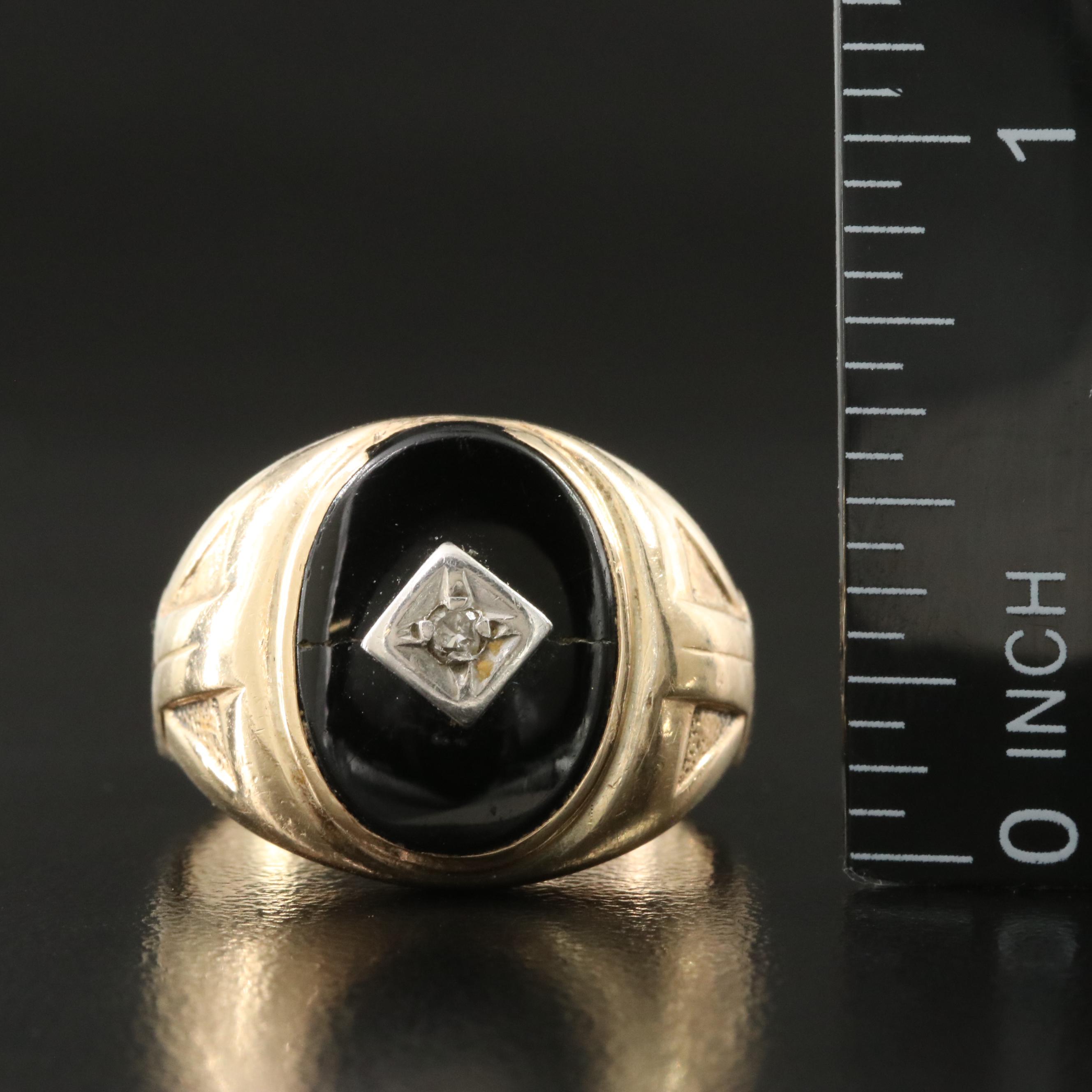 10K Black Onyx and Diamond Ring