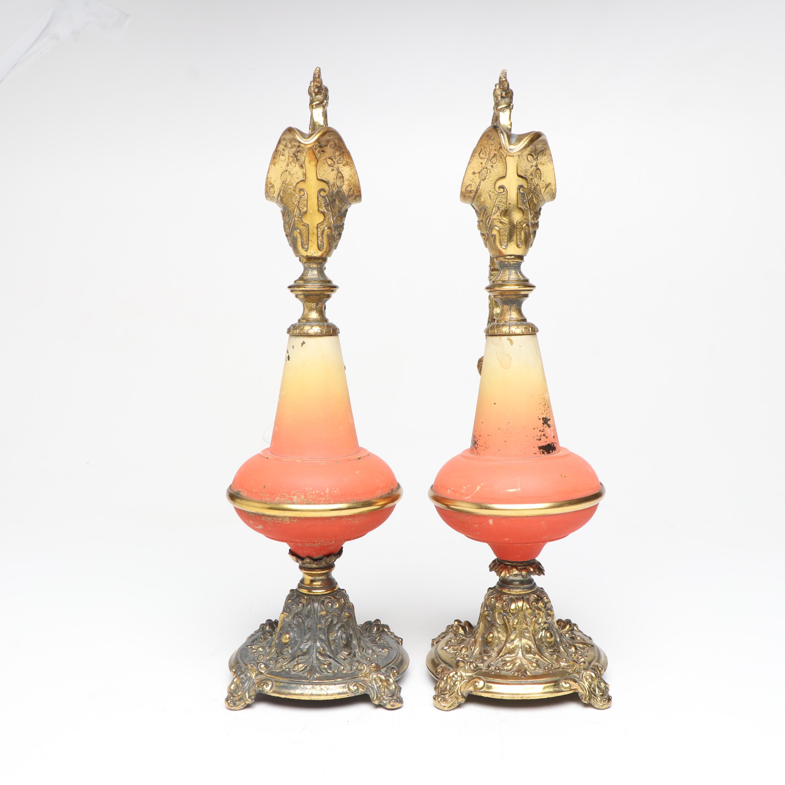 Pair of Victorian Style Ewer Metal Candlesticks
