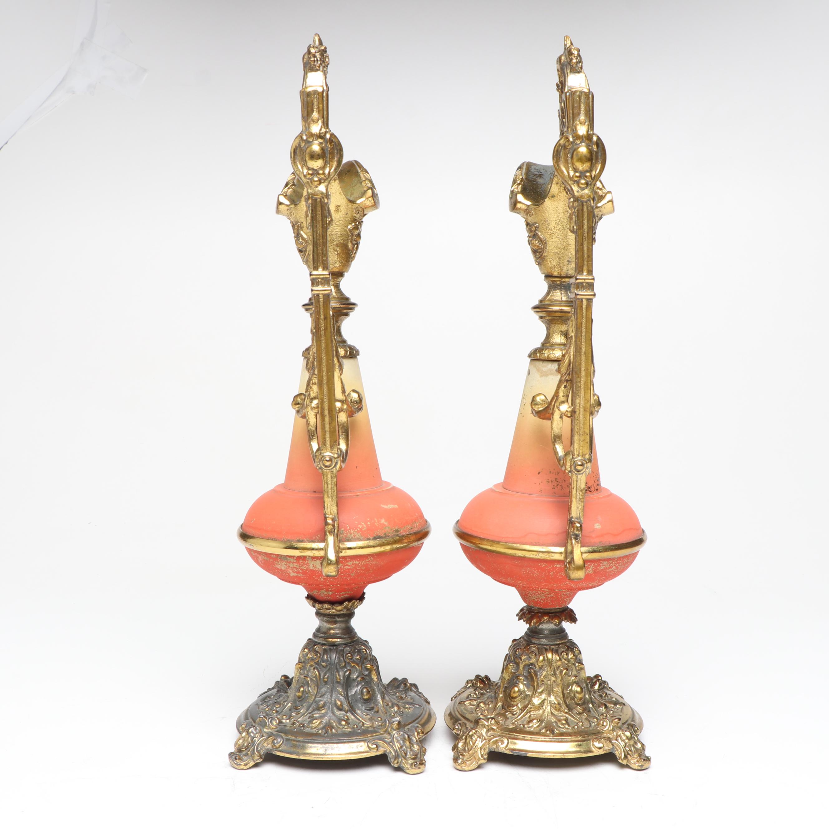 Pair of Victorian Style Ewer Metal Candlesticks