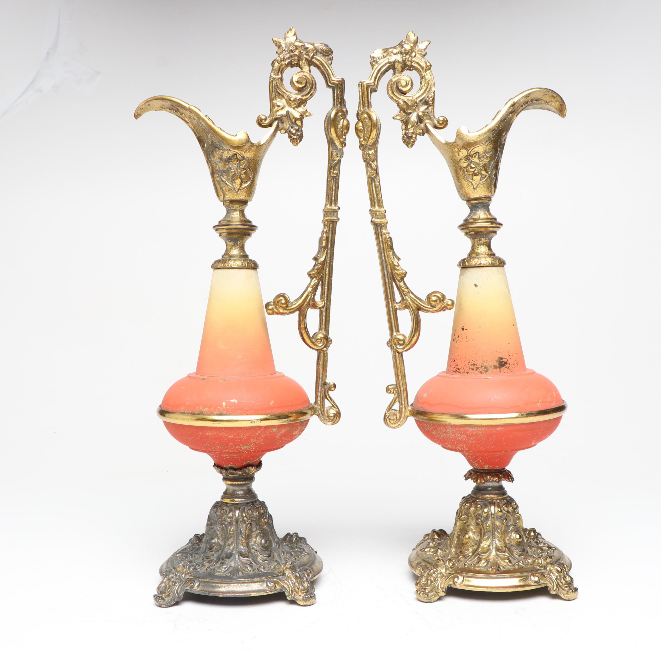 Pair of Victorian Style Ewer Metal Candlesticks