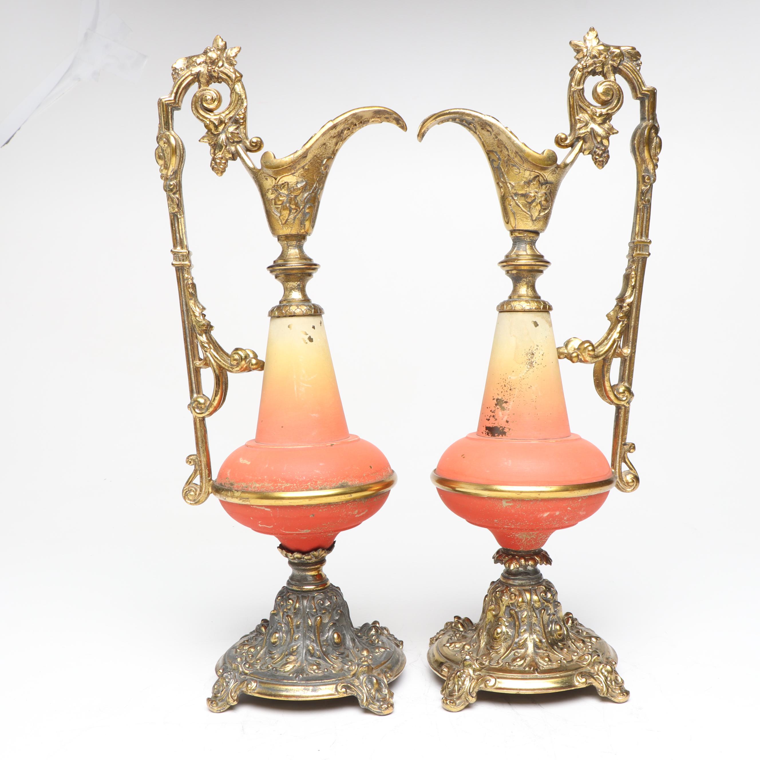 Pair of Victorian Style Ewer Metal Candlesticks