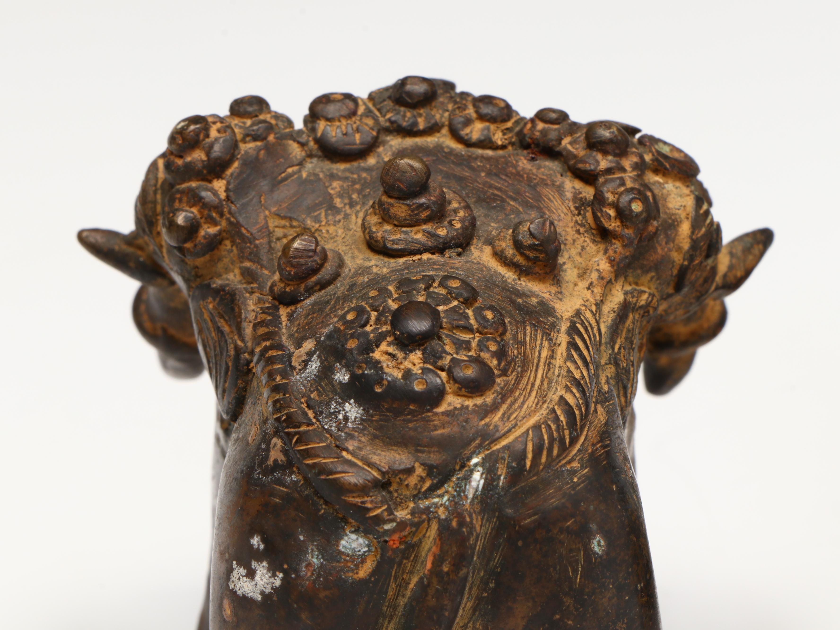 Indian Bronze Three Headed Elephant and Naga Altar, Circa 18th Century