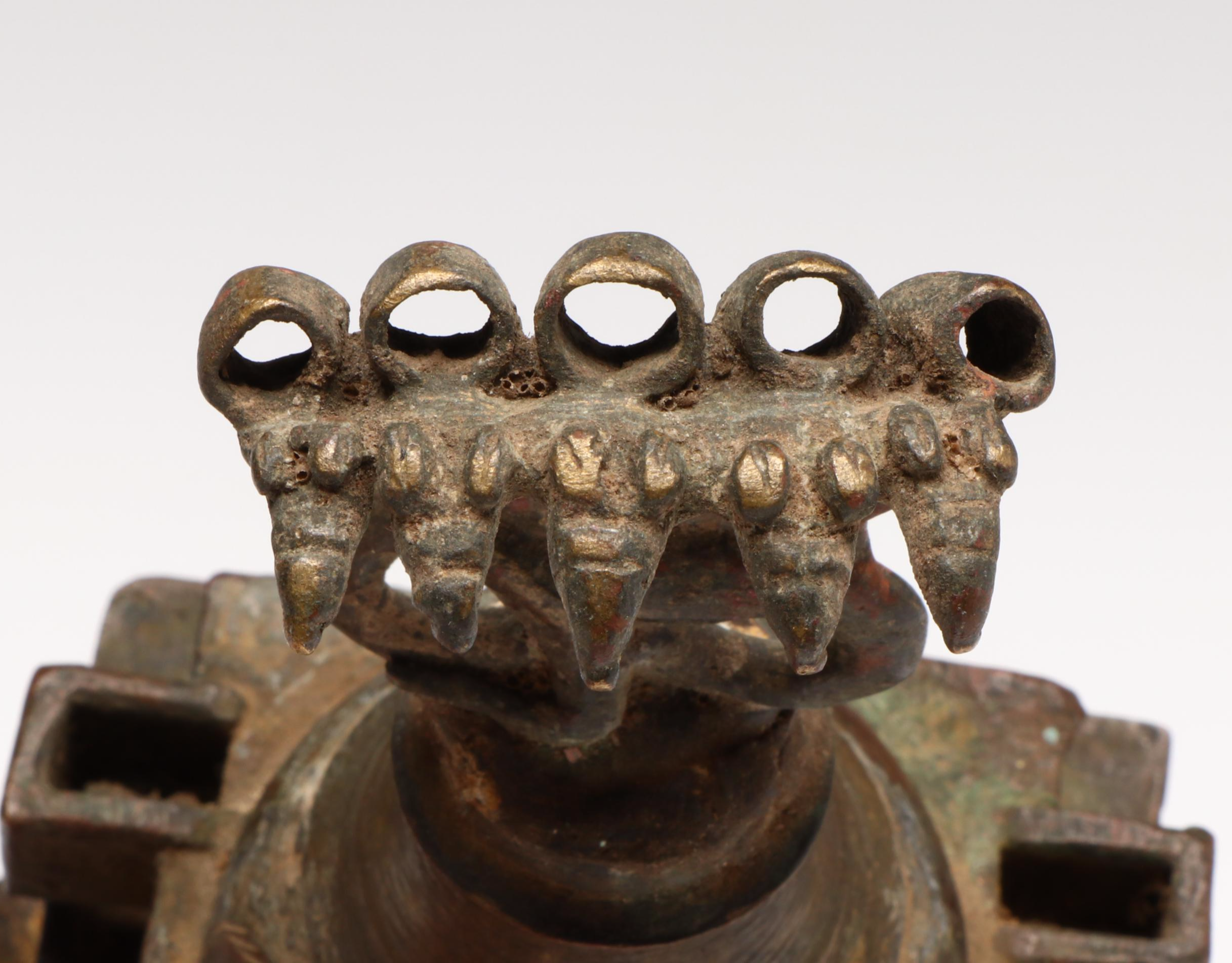 Indian Bronze Three Headed Elephant and Naga Altar, Circa 18th Century