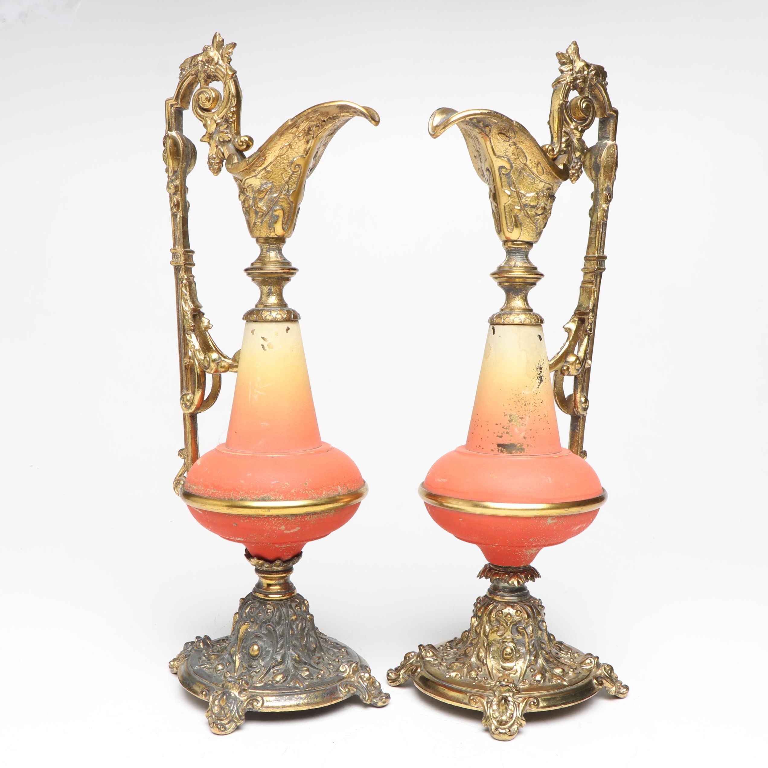 Pair of Victorian Style Ewer Metal Candlesticks