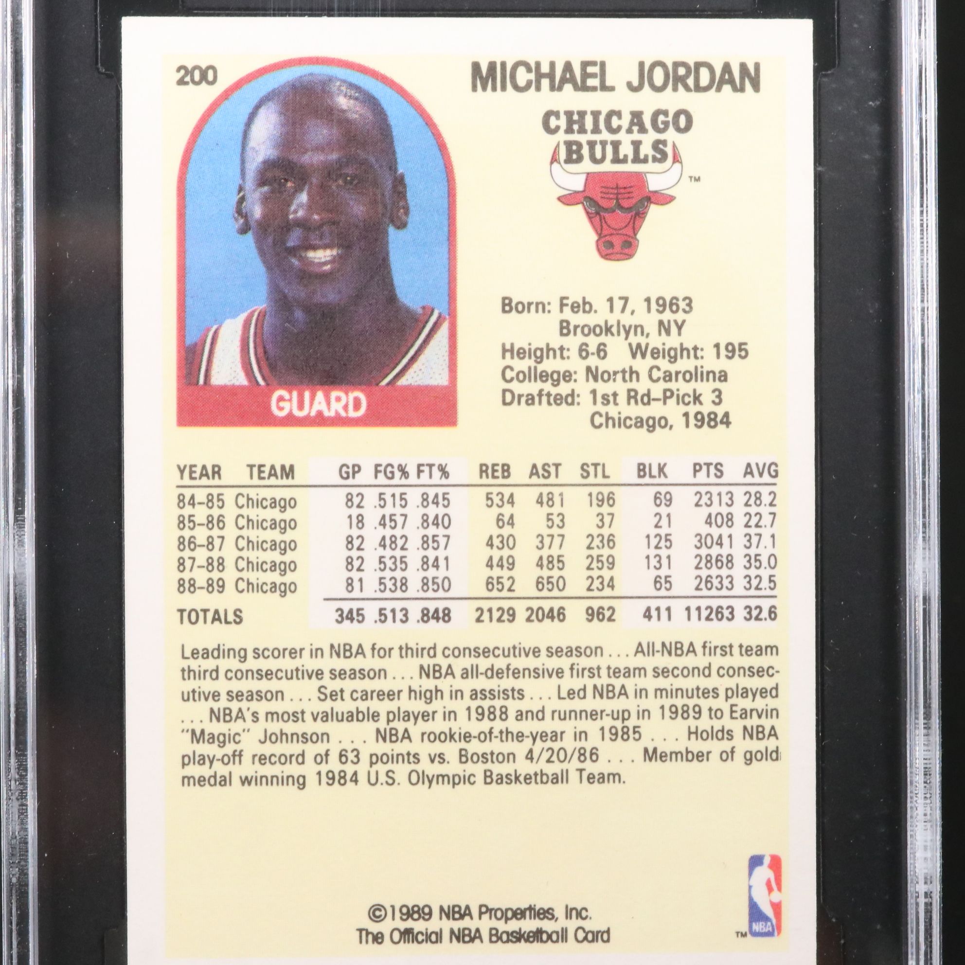 1989-90 NBA Hoops Michael Jordan Chicago Bulls Basketball Card Graded SGC 9